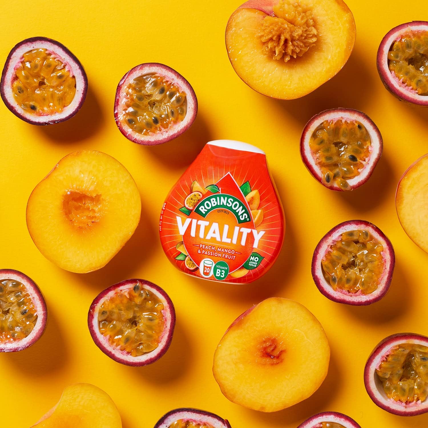 Robinsons Vitality Pfirsich, Mango &amp; Passionsfrucht mit Vitamin B3 Echtes Fruchtsaftkonzentrat