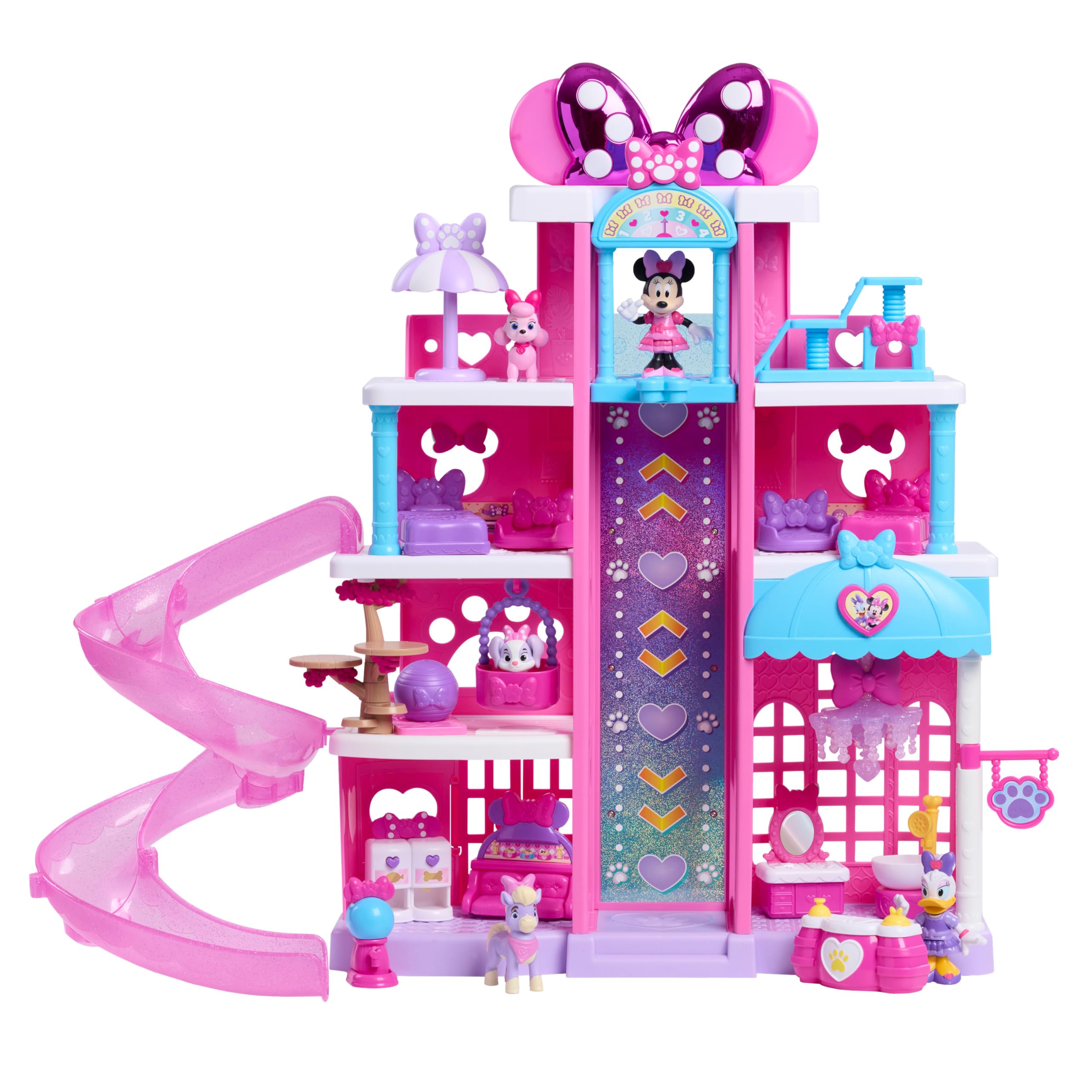 Just Play Disney Jr. Minnie Mouse Pet Hotel Playset - 23-Piece Set | Light-Up Bow | Includes 5 Figures