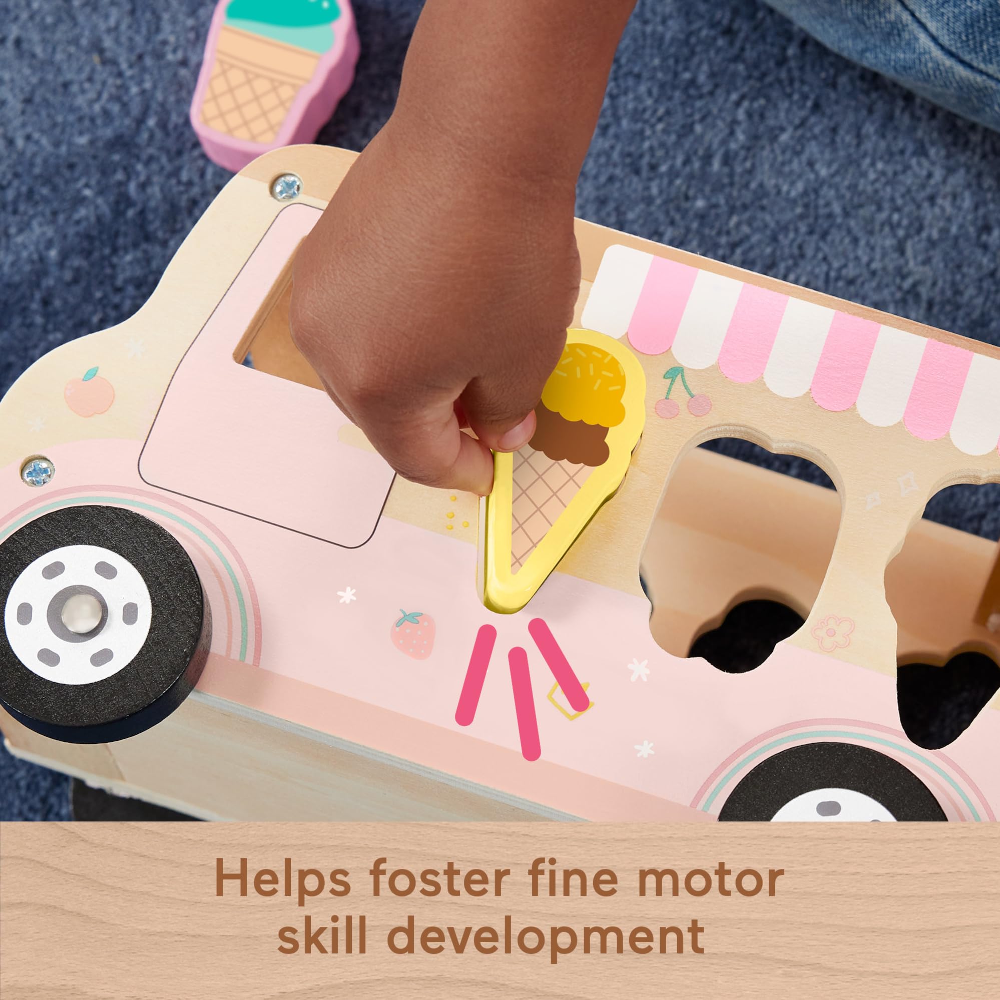 Fisher-Price Wooden Ice Cream Truck Shape Sorter Playset - HXT86, Ages 18+ Months 6