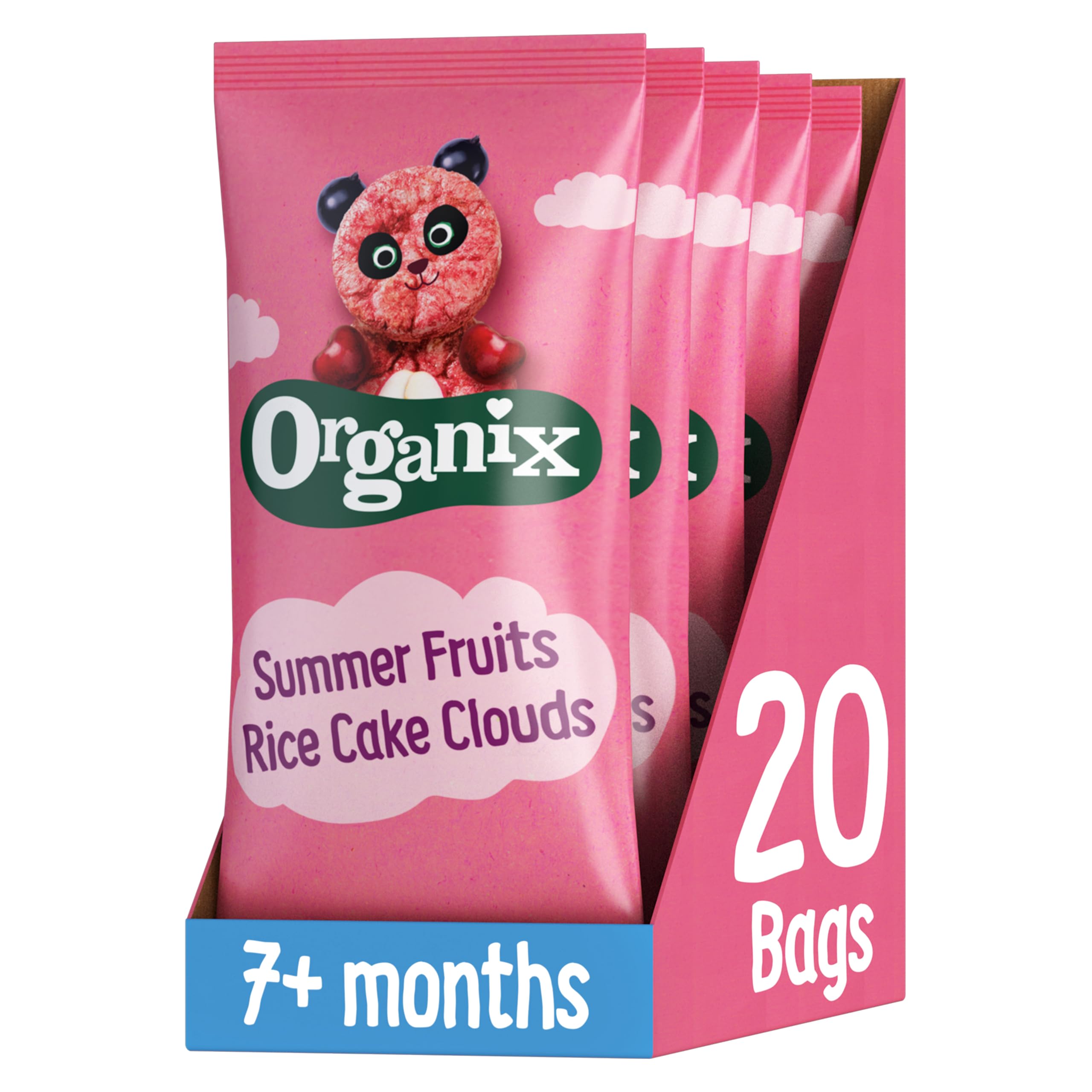 Organix Summer Fruits Rice Cake Clouds - Berry Flavour, 7+ Months, 20 x 18g Packs