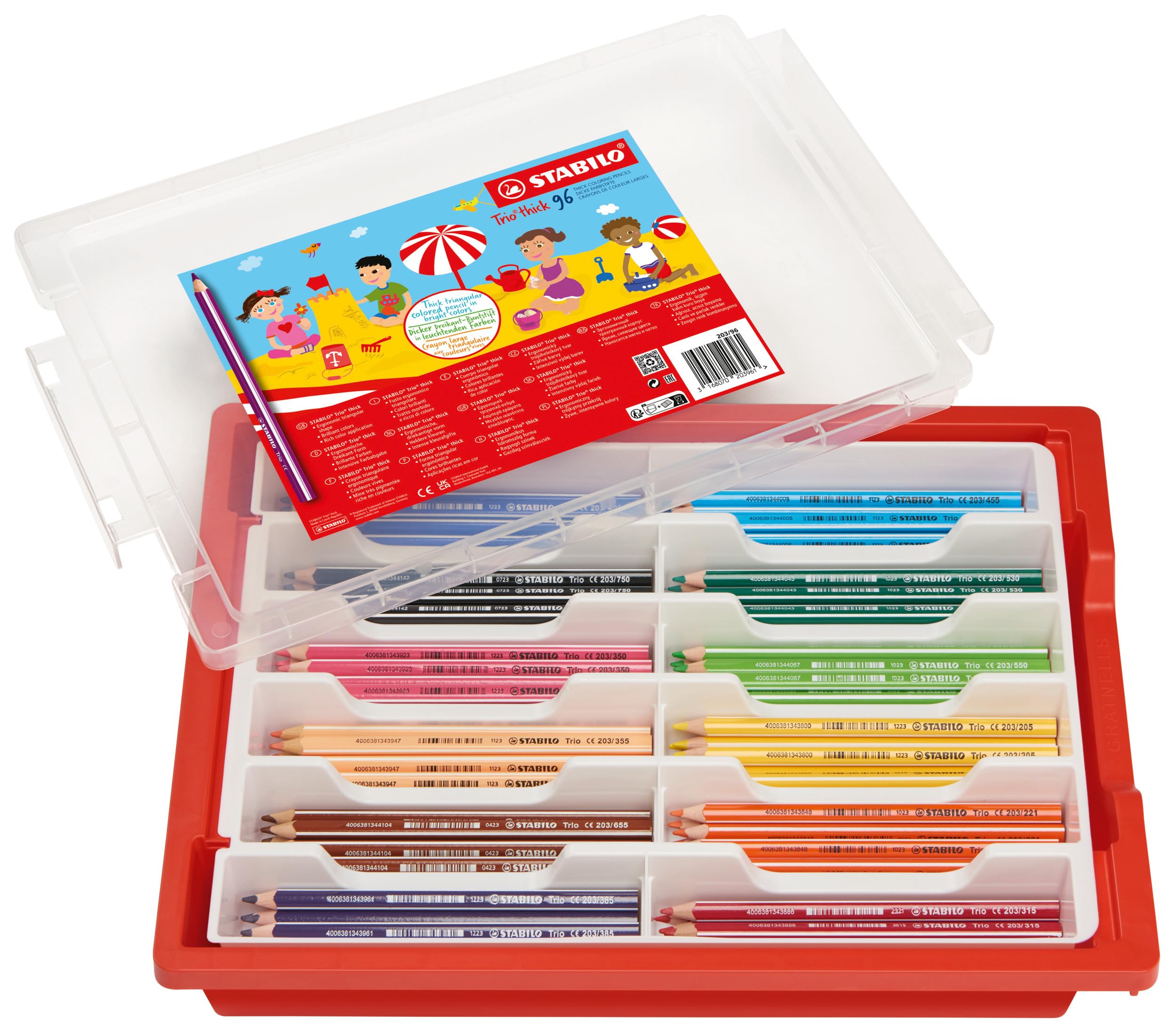STABILO Trio thick Triangular Colouring Pencils - Classpack of 96 with 12 Assorted Colours | 4.2mm Line Width