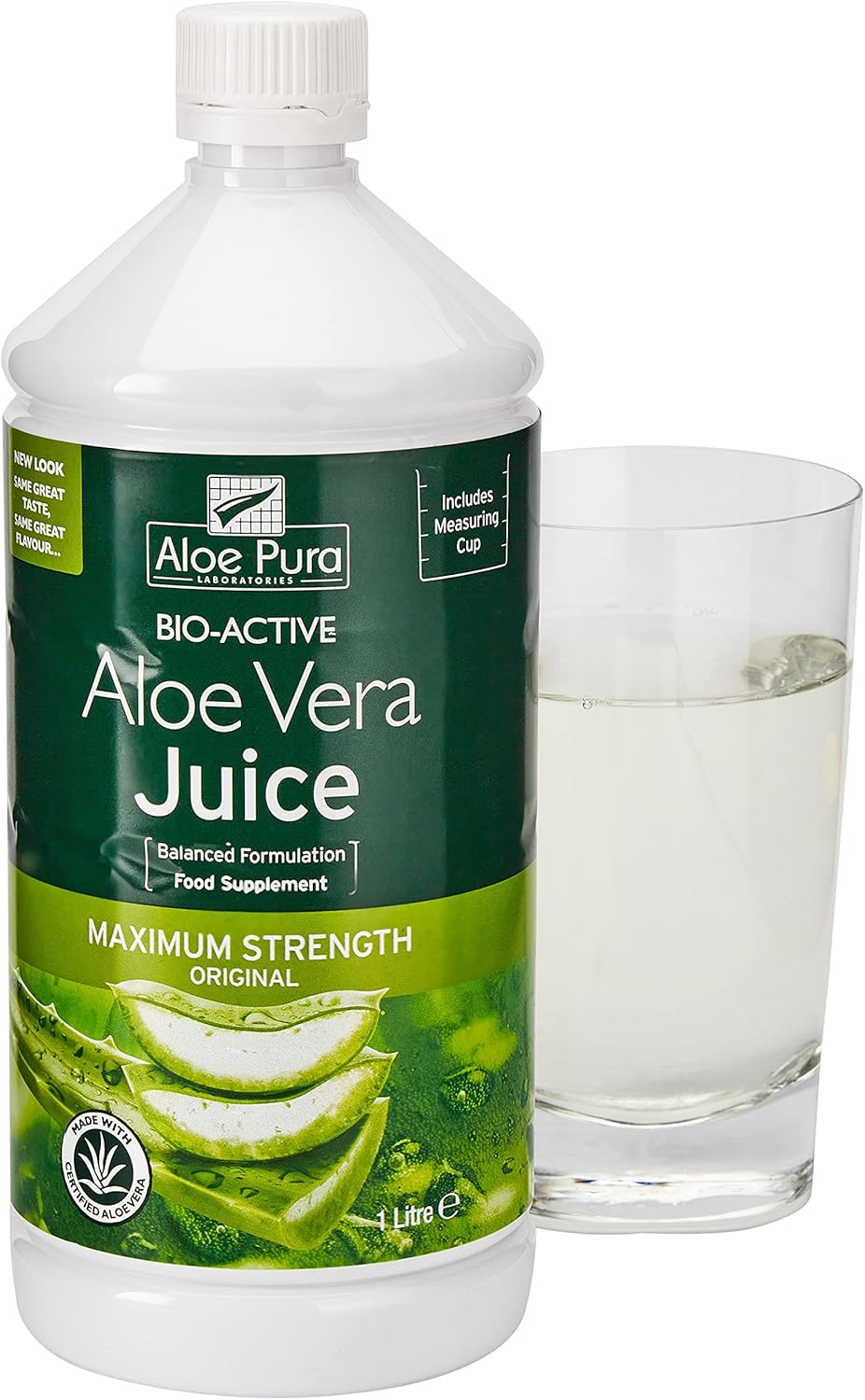 Aloe Pura Aloe Vera Juice Max Strength 1L - Vegan, No Added Sweeteners