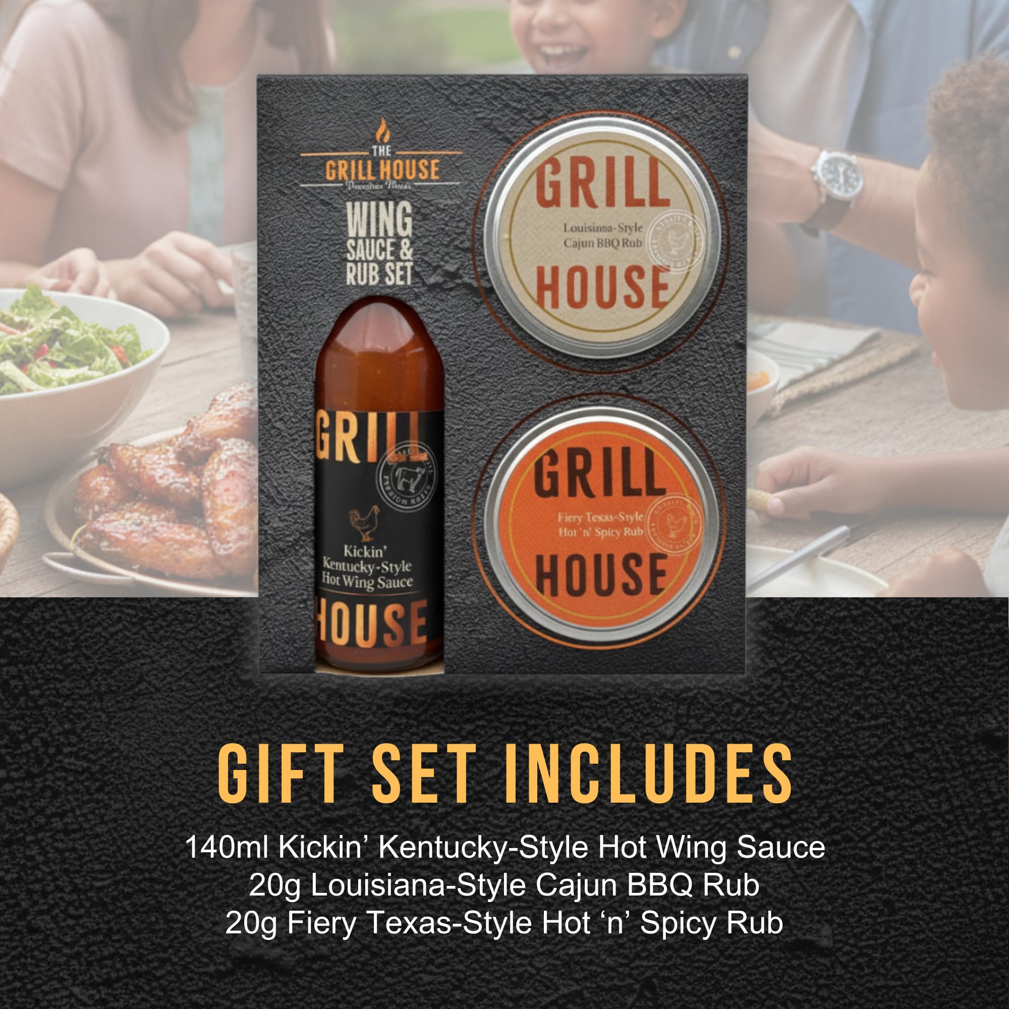 Grill House Wing Sauce & BBQ Rub Gift Set - 140 ml Hot Sauce, 2 x 20 g 11