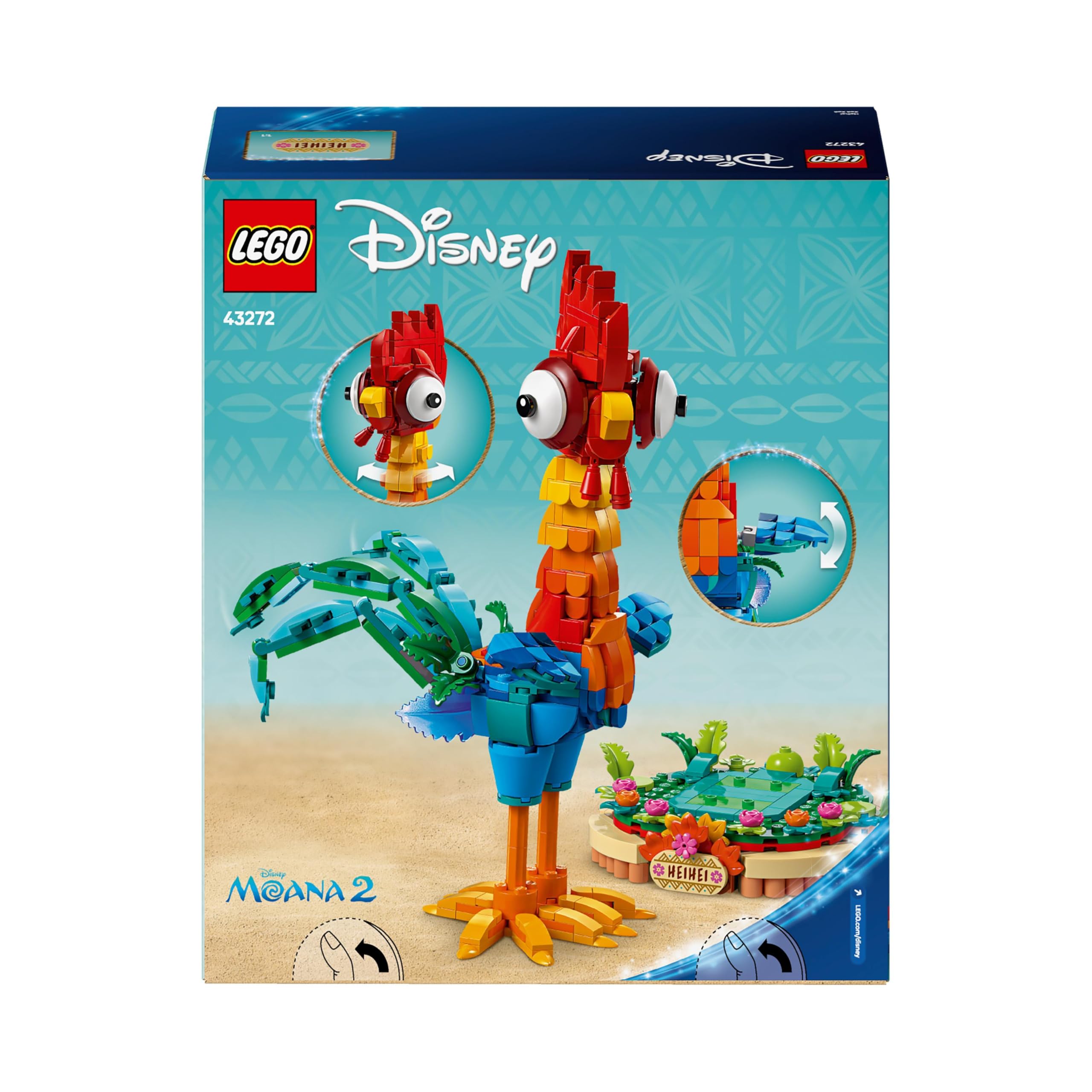 LEGO ǀ Disney Moana 2 Heihei Buildable Animal Toy - Posable Chicken Figure with Stand for Kids 9+ 13