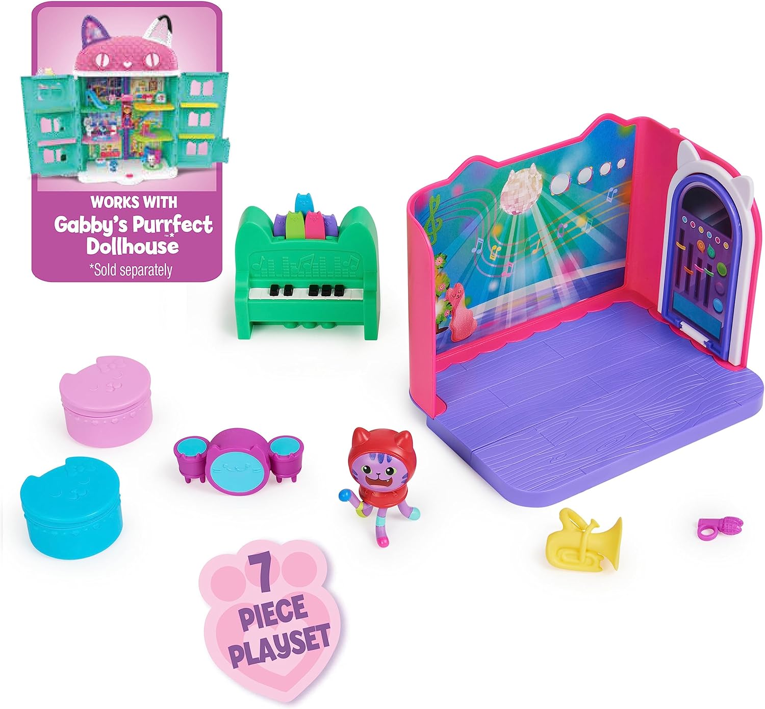 Gabby’s Dollhouse Groovy Music Room Playset with Daniel James Catnip Figure - Ages 3+ 4