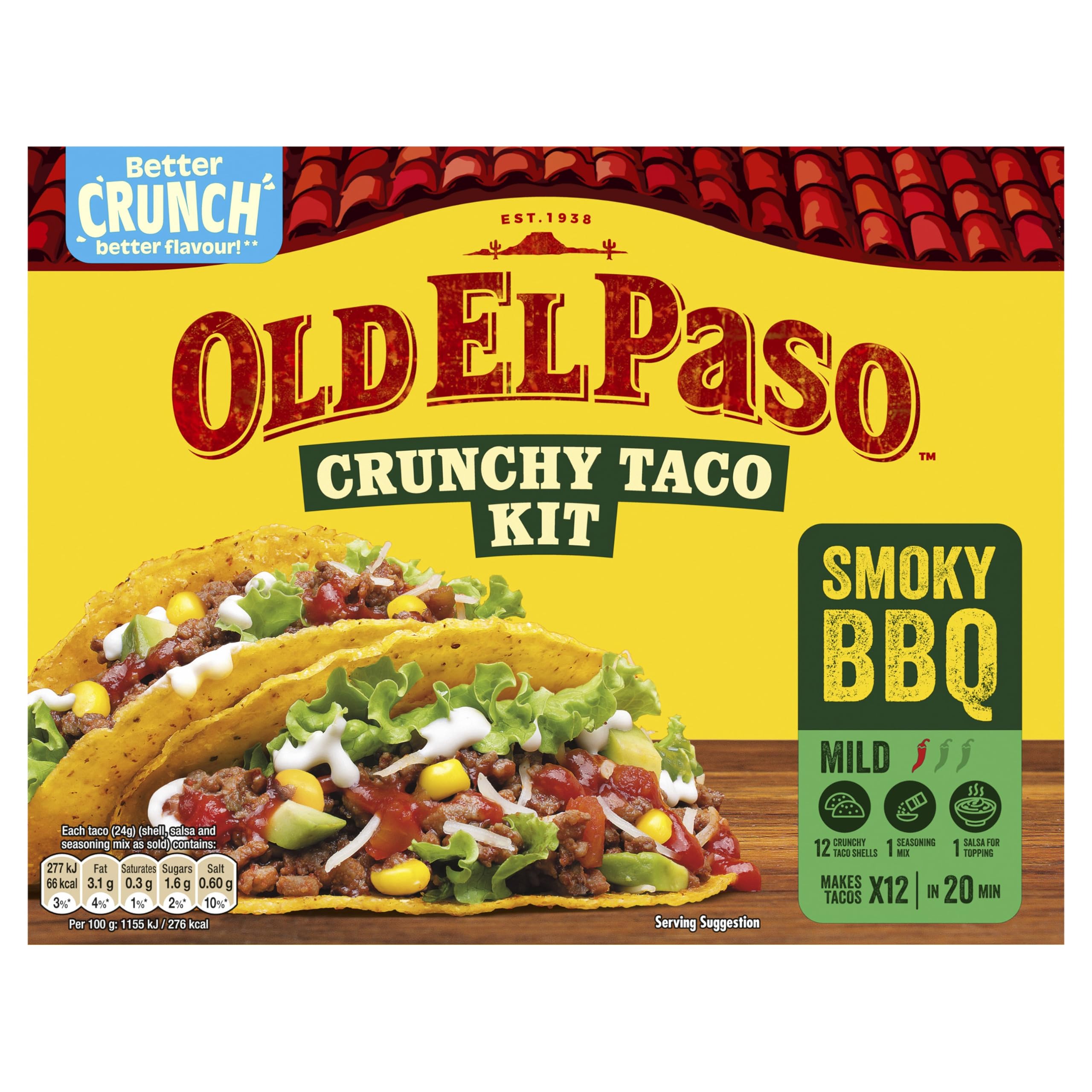 Old El Paso Smoky BBQ Crunchy Taco Kit - Mild Chilli Rating | 292G 1
