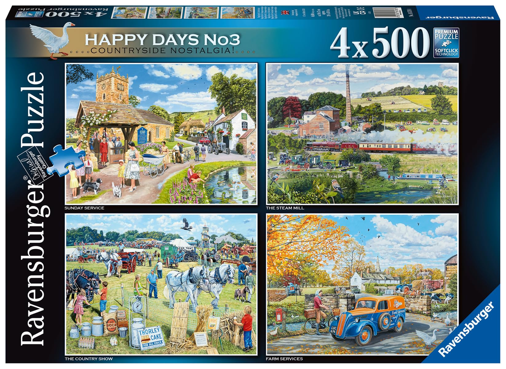 Ravensburger Happy Days No.3 Countryside Nostalgia 4x 500 Piece Jigsaw Puzzles for Adults and Kids 10+