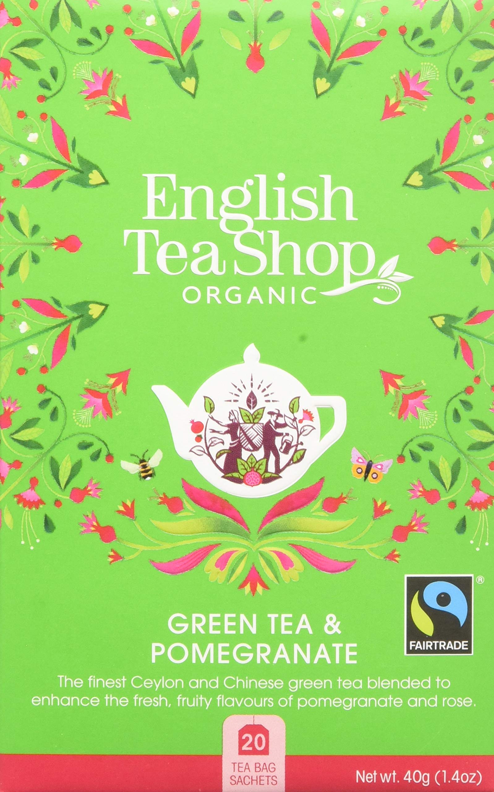 English Tea Shop - Green Tea & Pomegranate - 20 Compostable Tea Bags