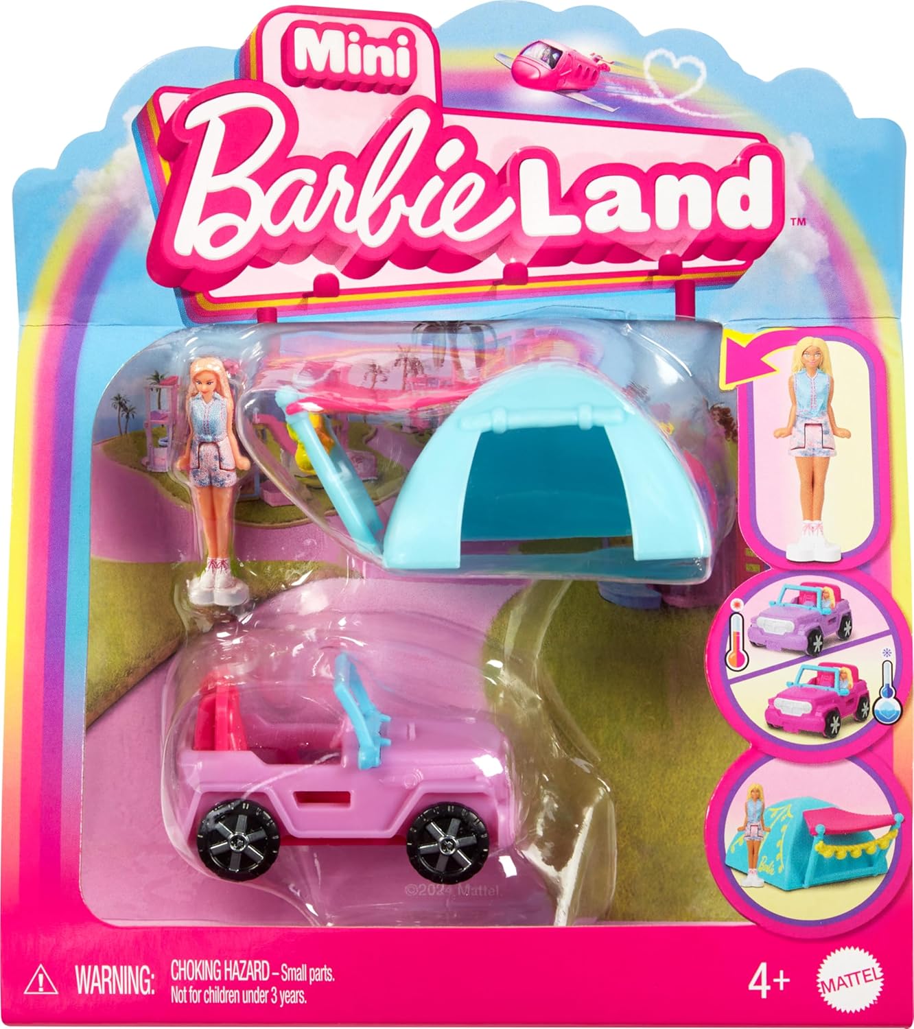 Barbie Mini BarbieLand Doll & Toy Vehicle Set - Color-Changing Jeep Playset for Kids
