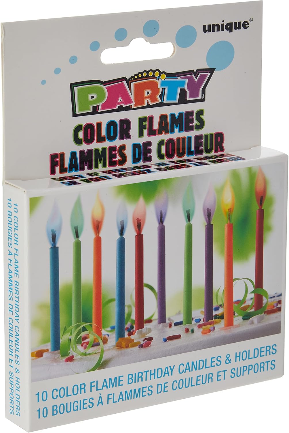 Unique Party 34099 - Coloured Flame Birthday Candles with Holders, Pack of 10