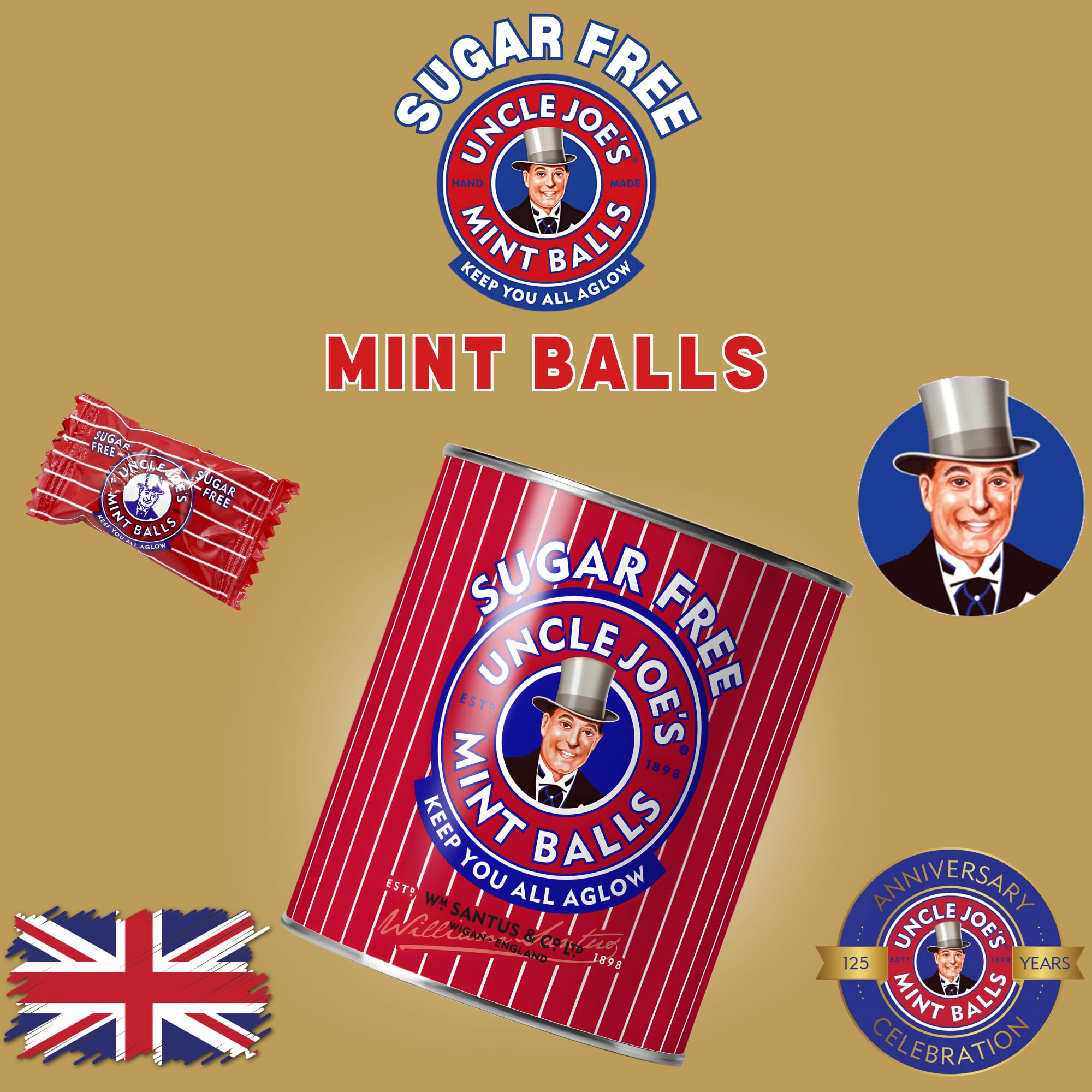 UNCLE JOE'S MINT BALLS Sugar Free Mint Balls - 120g Tin | Gluten-Free | Vegetarian 3