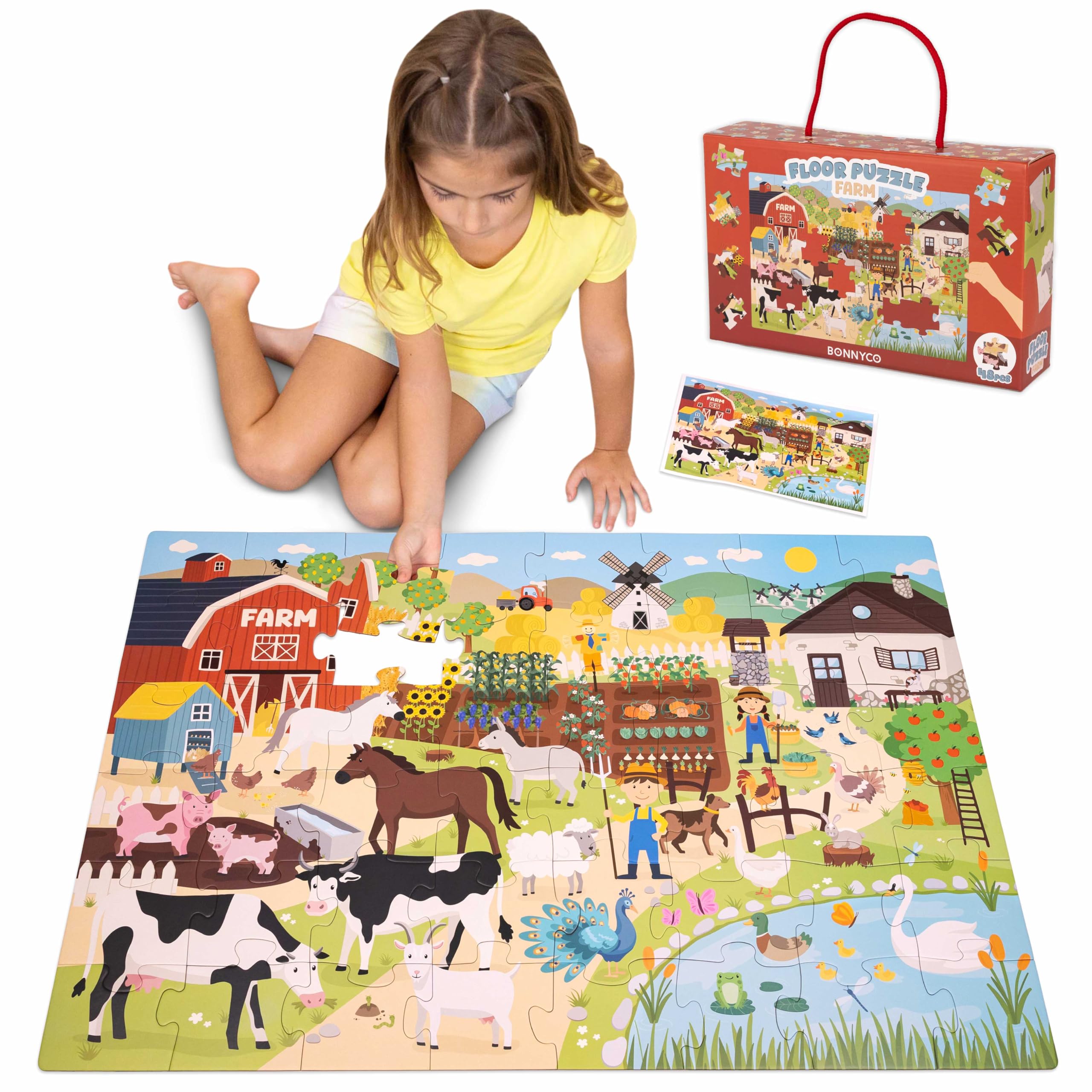 BONNYCO Giant Farm Animals Floor Puzzle - 48 Large Pieces, Ages 2+