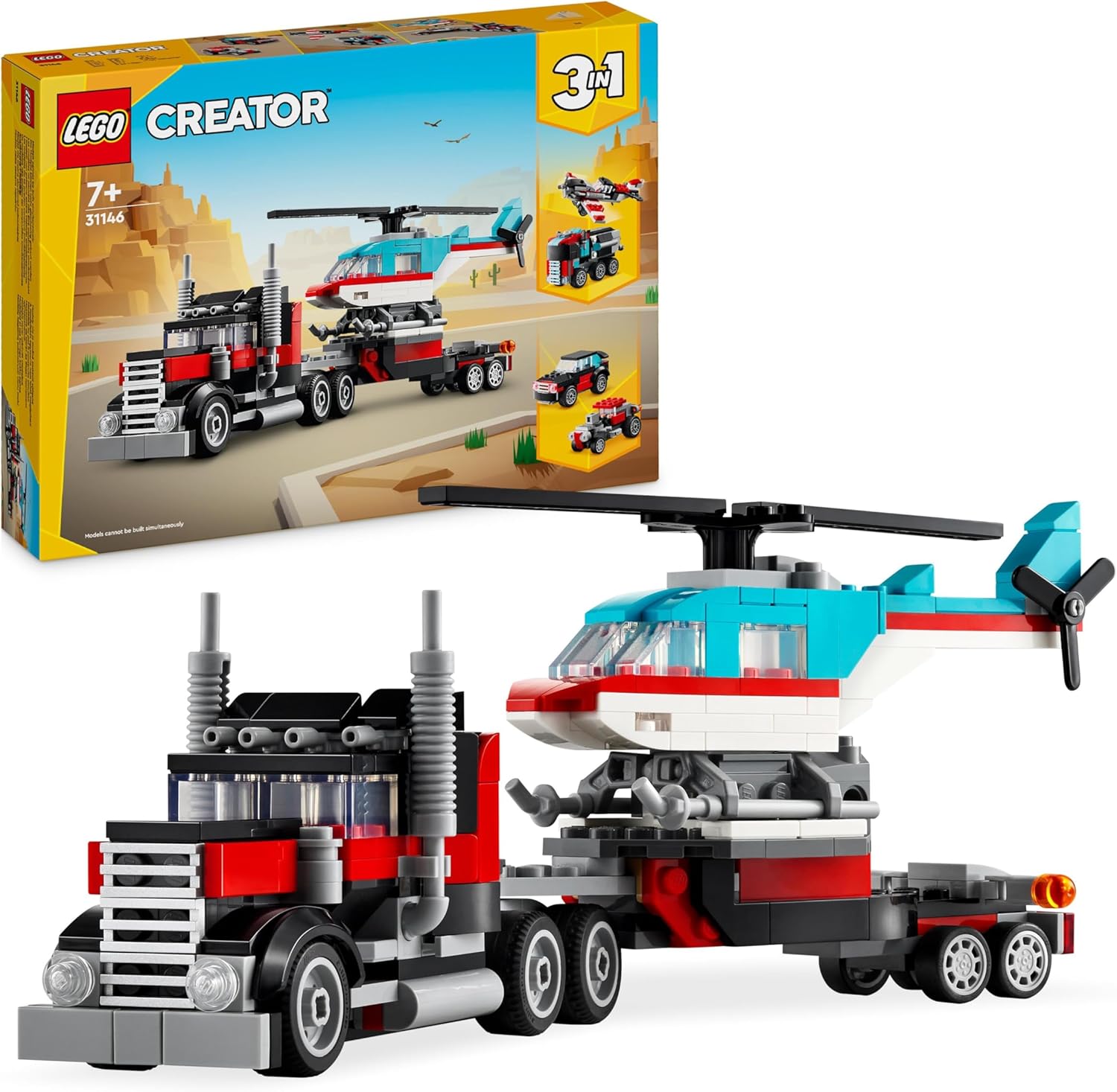 LEGO Creator 3in1 Flatbed Truck with Helicopter - 270 Piece Building Set for Ages 7+