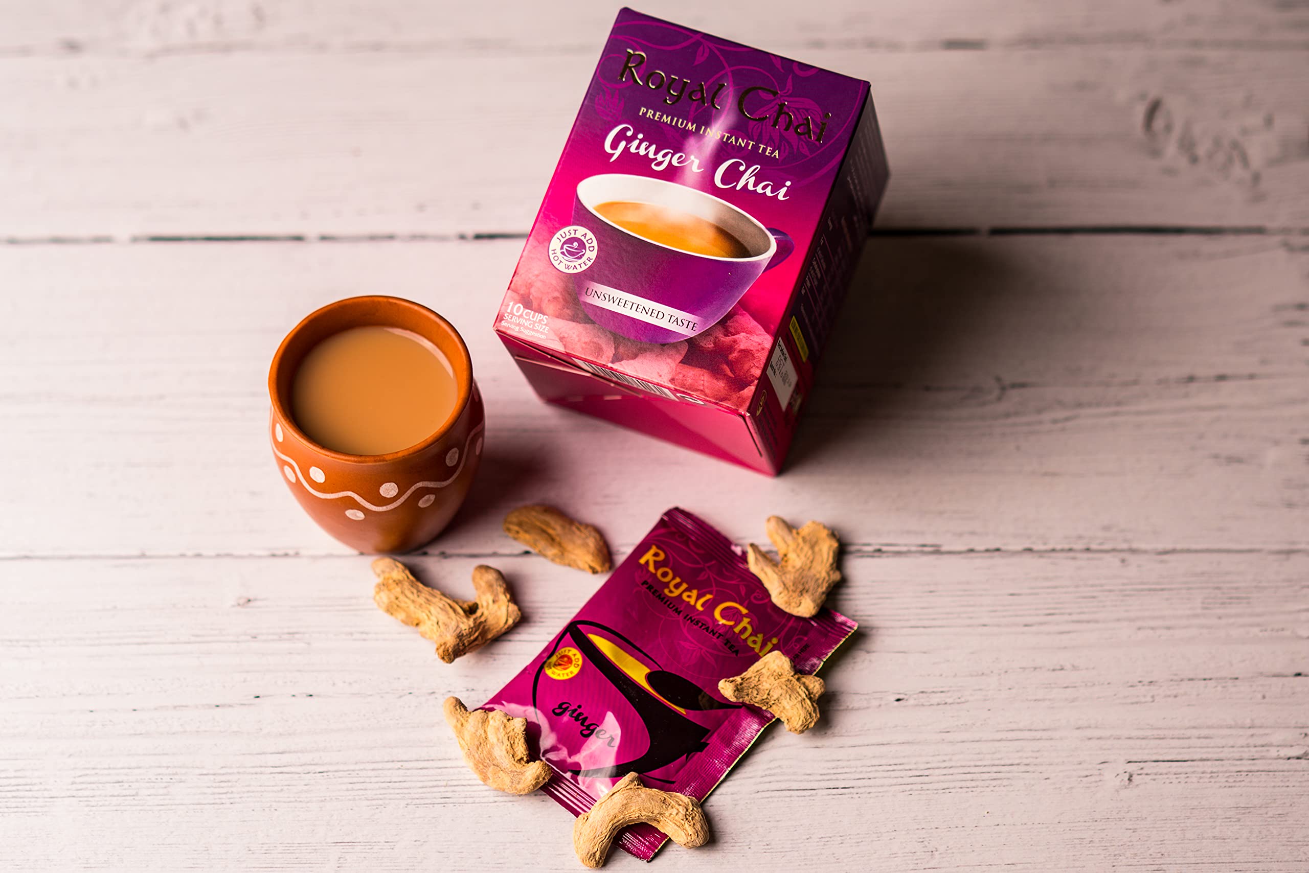 Royal Chai Premium Ingwer Instant Indischer Tee Ungesüßt - 10 Beutel (180g) 4