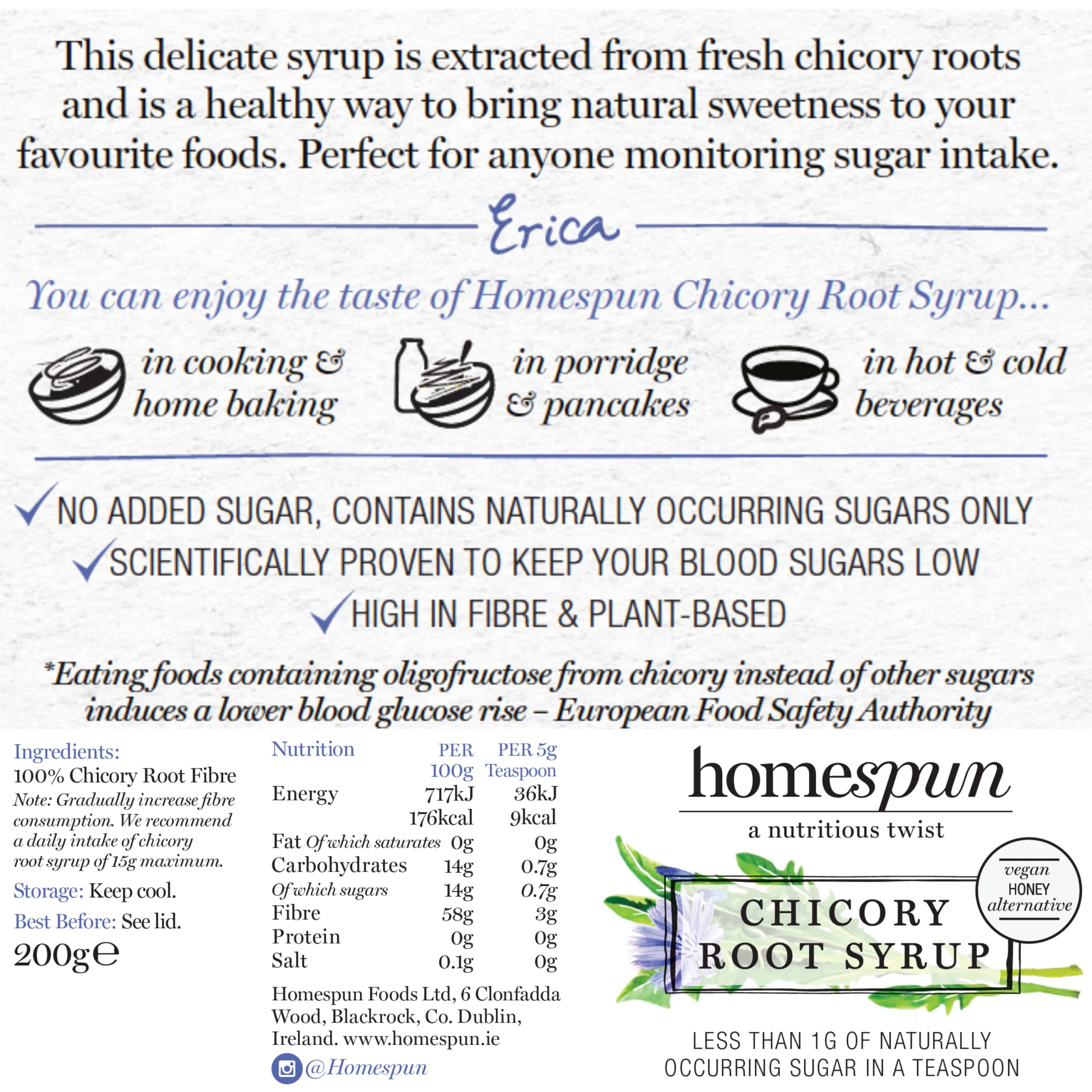 Homsprung Chicory Root Syrup - Keto & Low Carb Sweetener - Low Sugar, Vegan 3