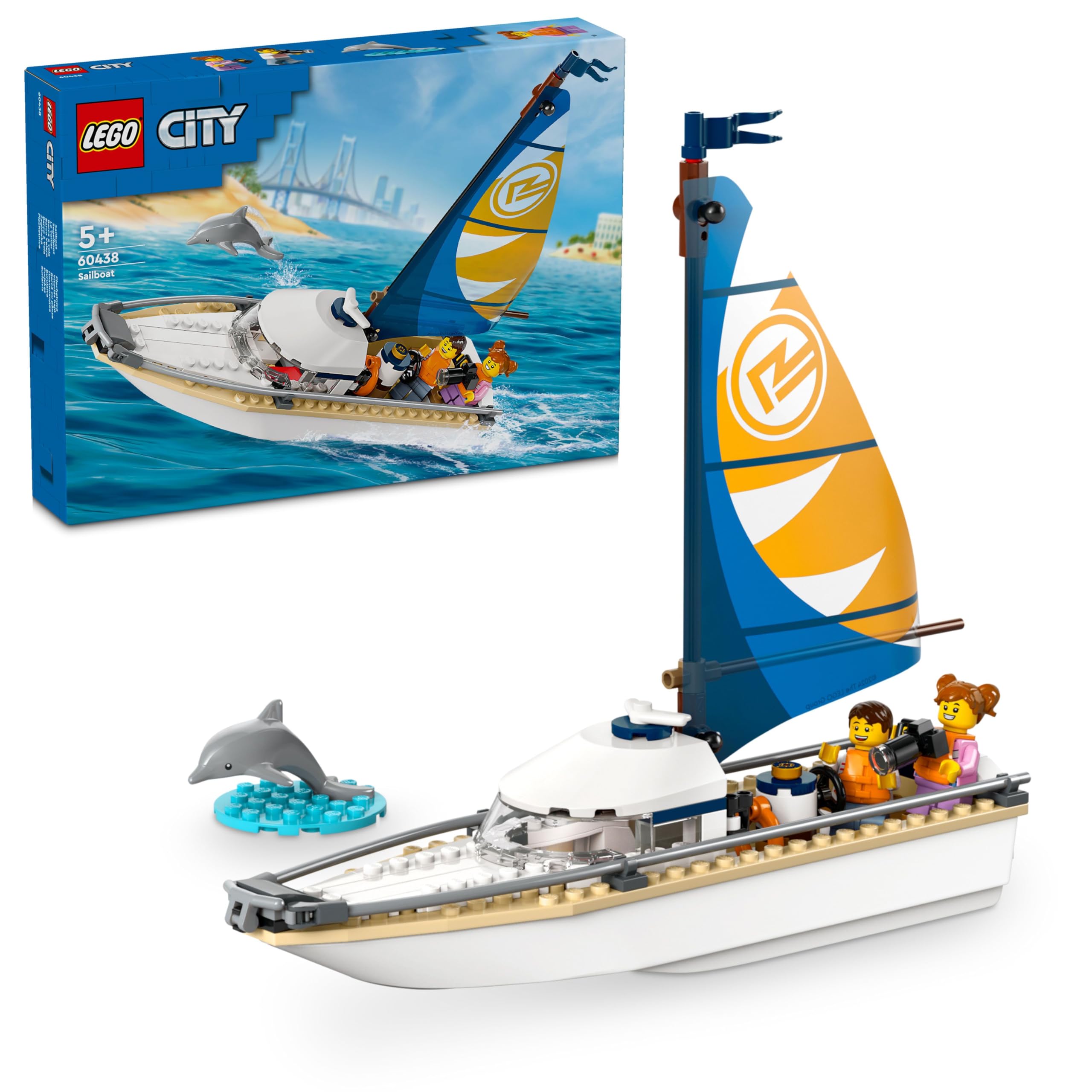 LEGO City Sailboat 60438 - Building Set with Dolphin & Minifigures for Ages 5+
