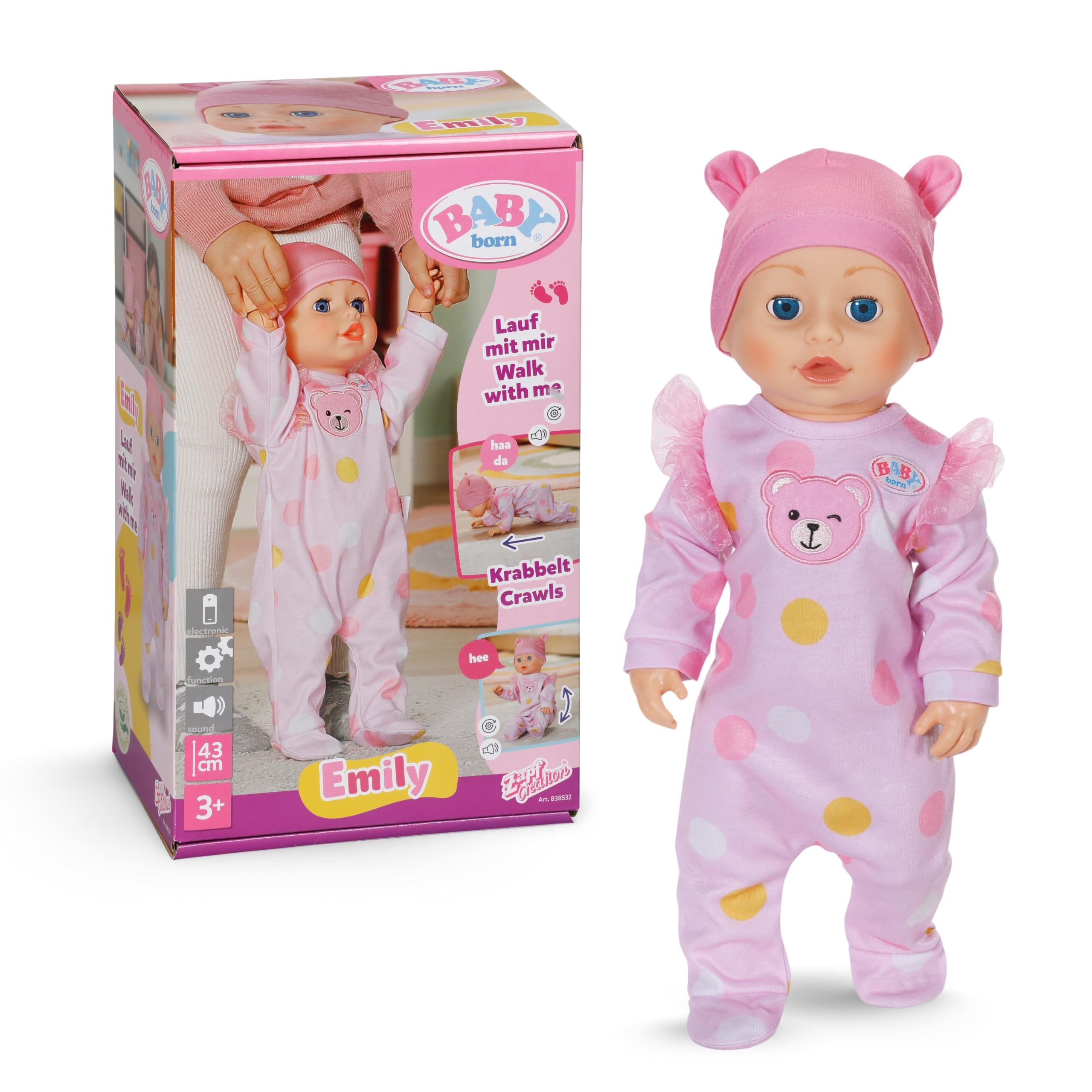 BABY born Emily Walk with Me Doll - Crawling & Learning to Walk | Interactive | Ages 3+