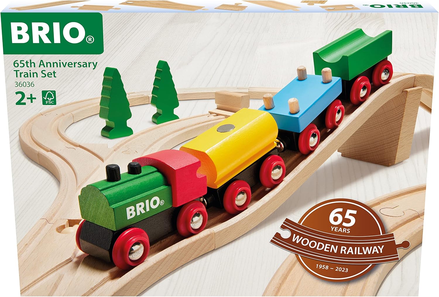 BRIO 65th Anniversary Wooden Railway Train Set - 32-Piece Classic Train Playset for Kids 3+ 6