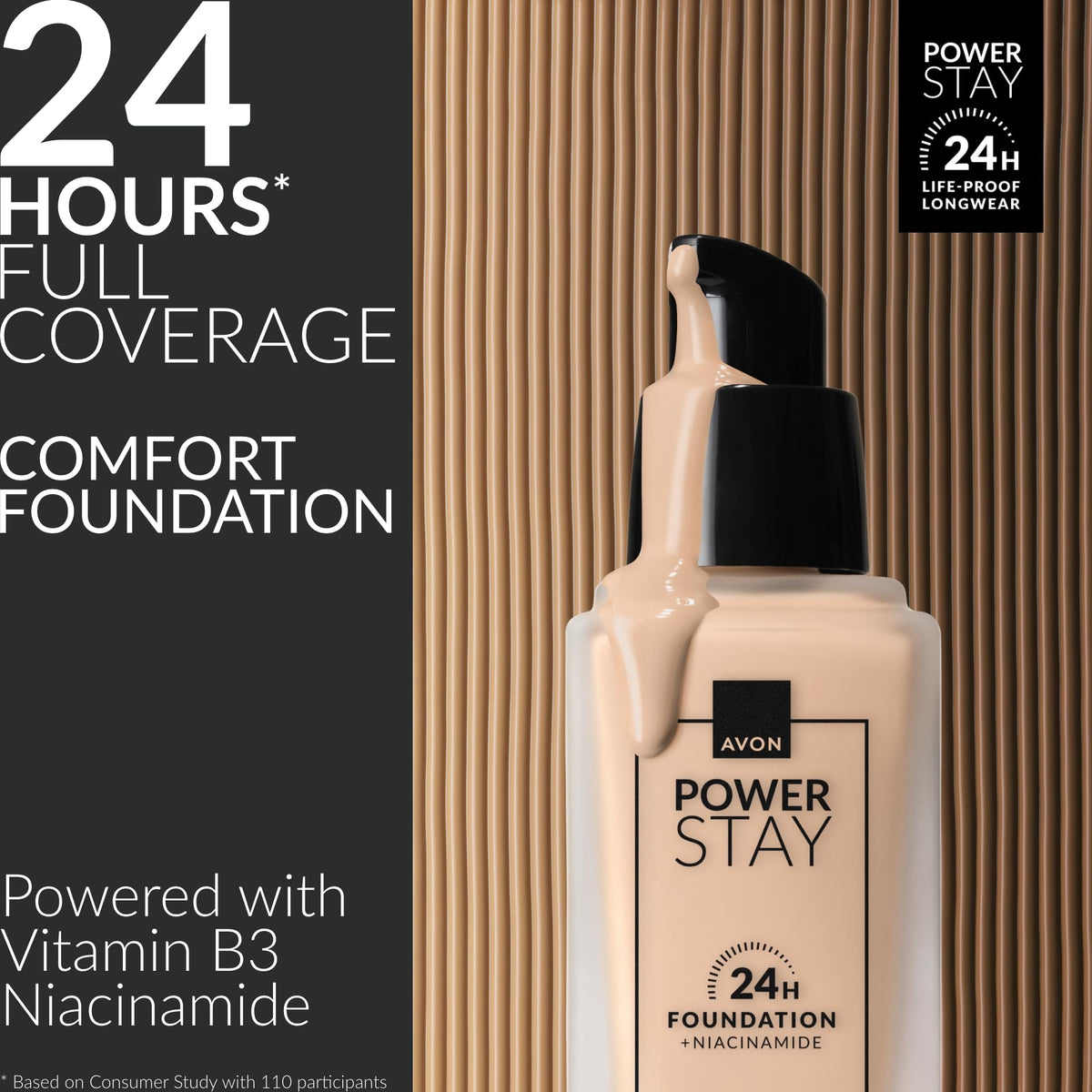 Avon Power Stay 24 Hour Longwear Foundation SPF10 - Ivory Pink 145P, 30 ml