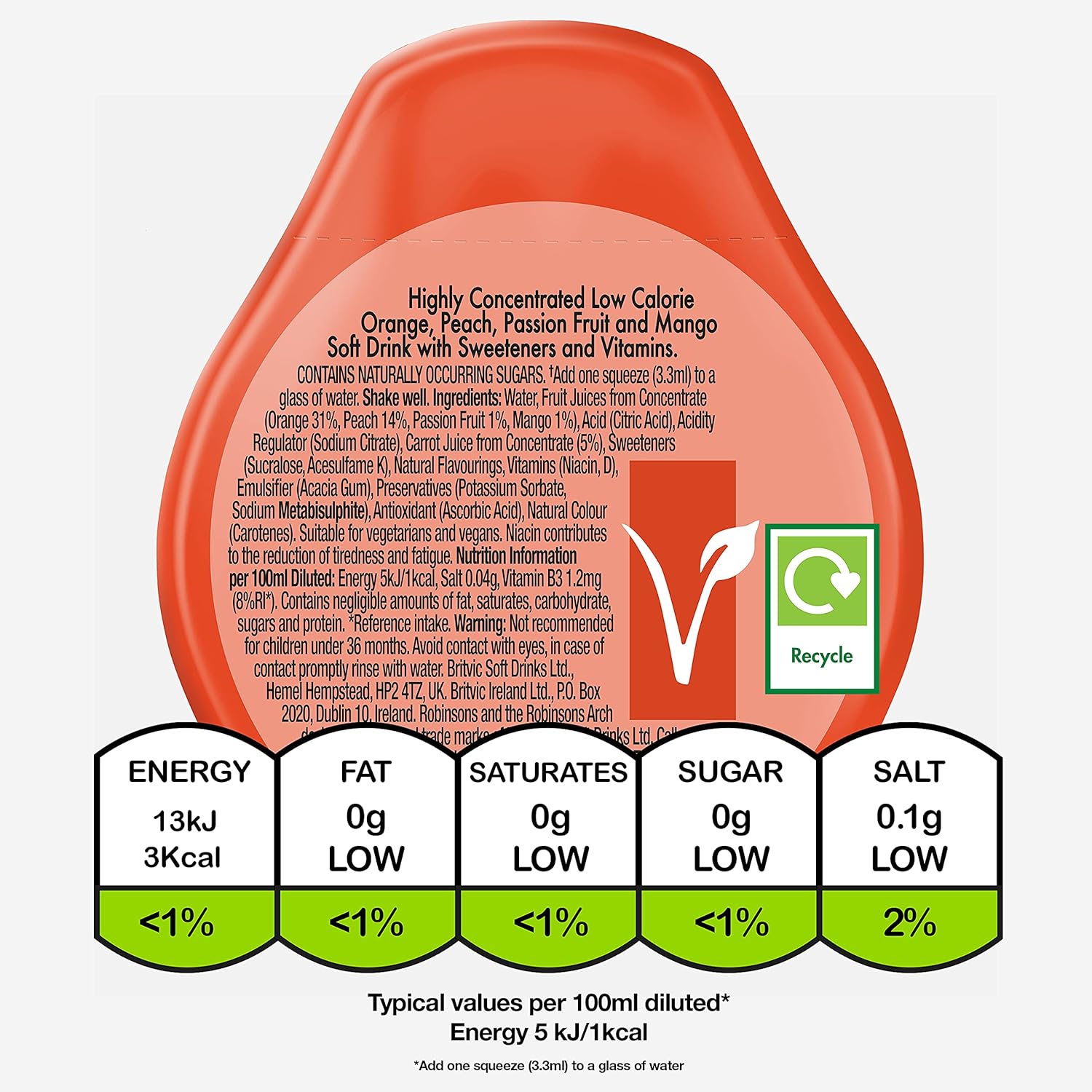 Robinsons Vitality Peach, Mango & Passion Fruit with Vitamin B3 Real Fruit Juice Concentrate 4