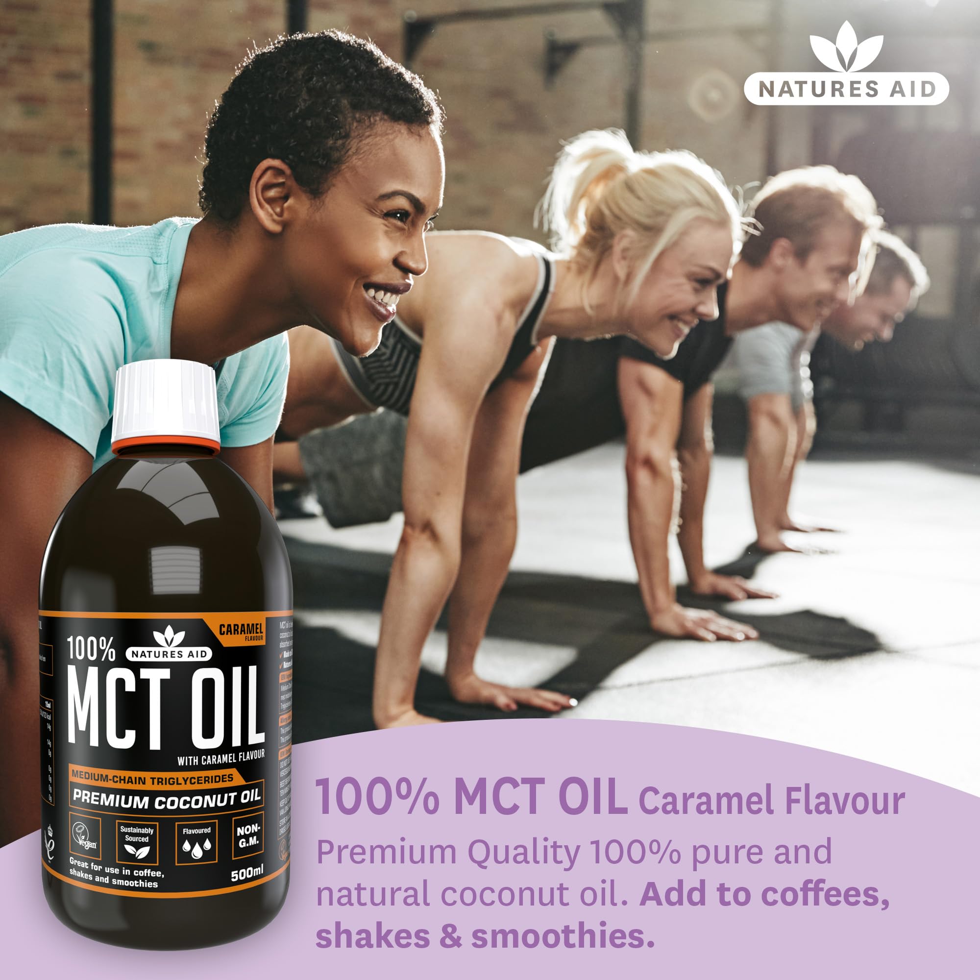 Natures Aid MCT Oil 500ml Caramel Flavour – Coconut-Derived Oil for Coffee, Shakes & Smoothies 3