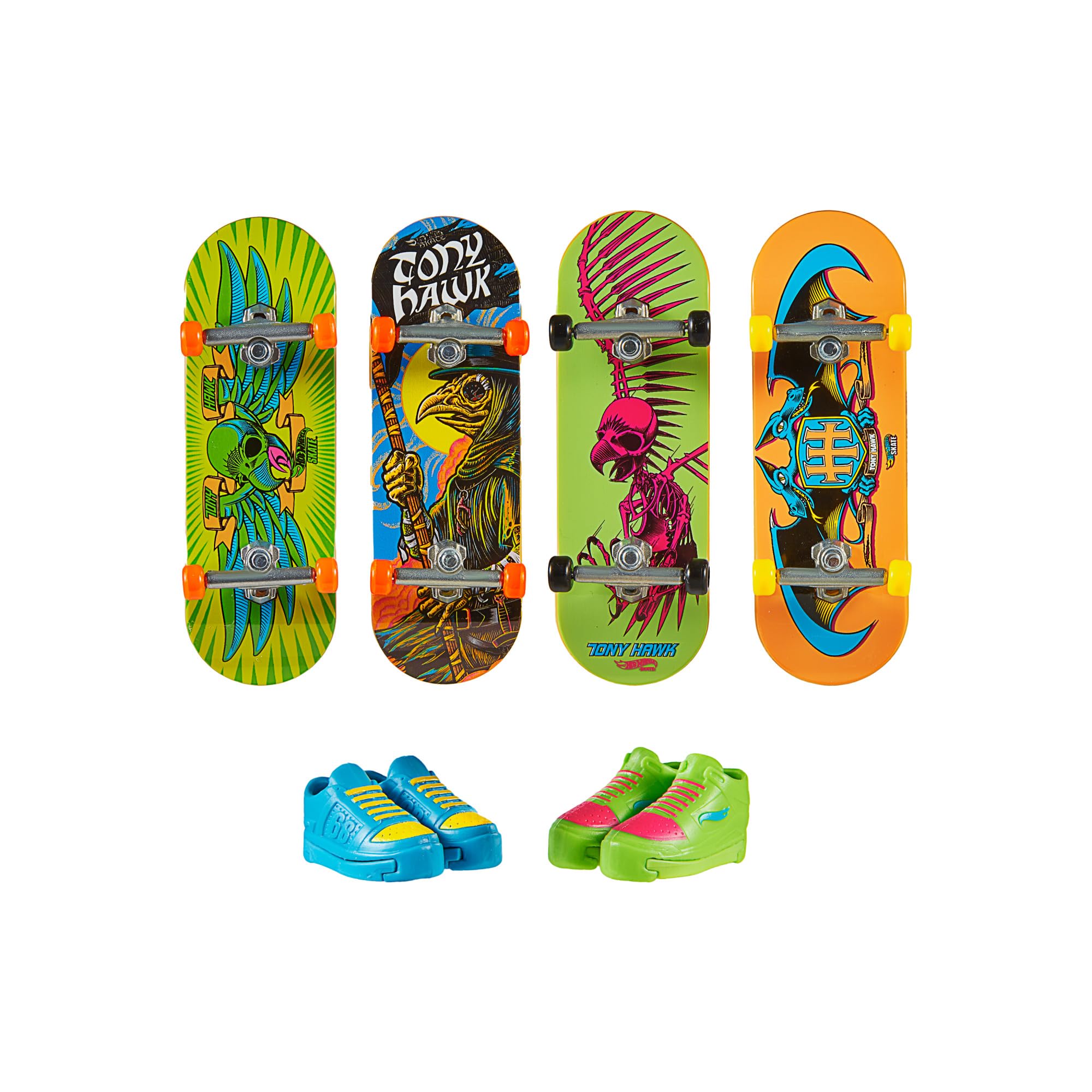 Hot Wheels Skate Neon Bones Tony Hawk-Themed Fingerboard Set of 4 5