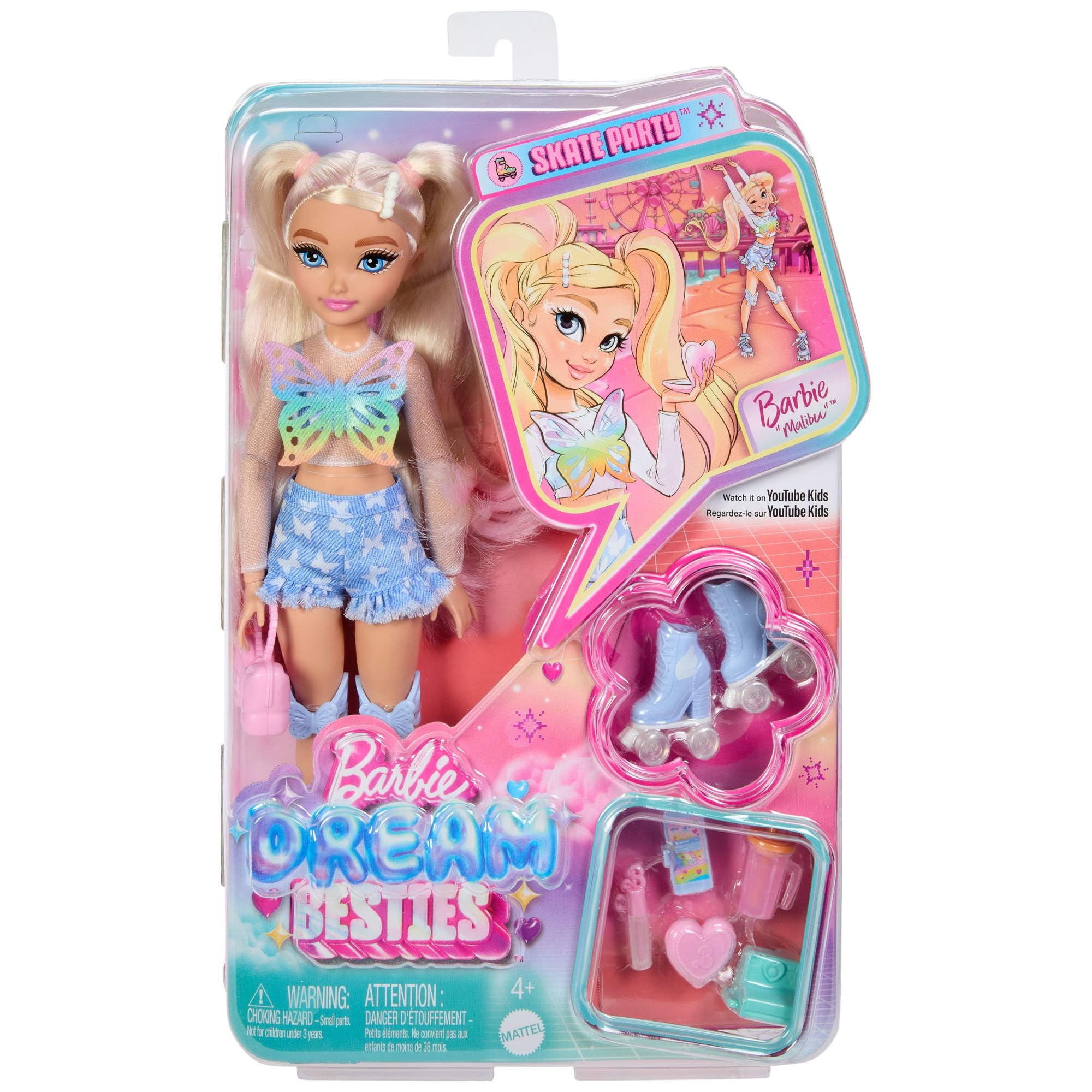 Barbie Dream Besties Malibu Roller Skate Doll & Accessories - Posable Fashion Doll for Kids 5