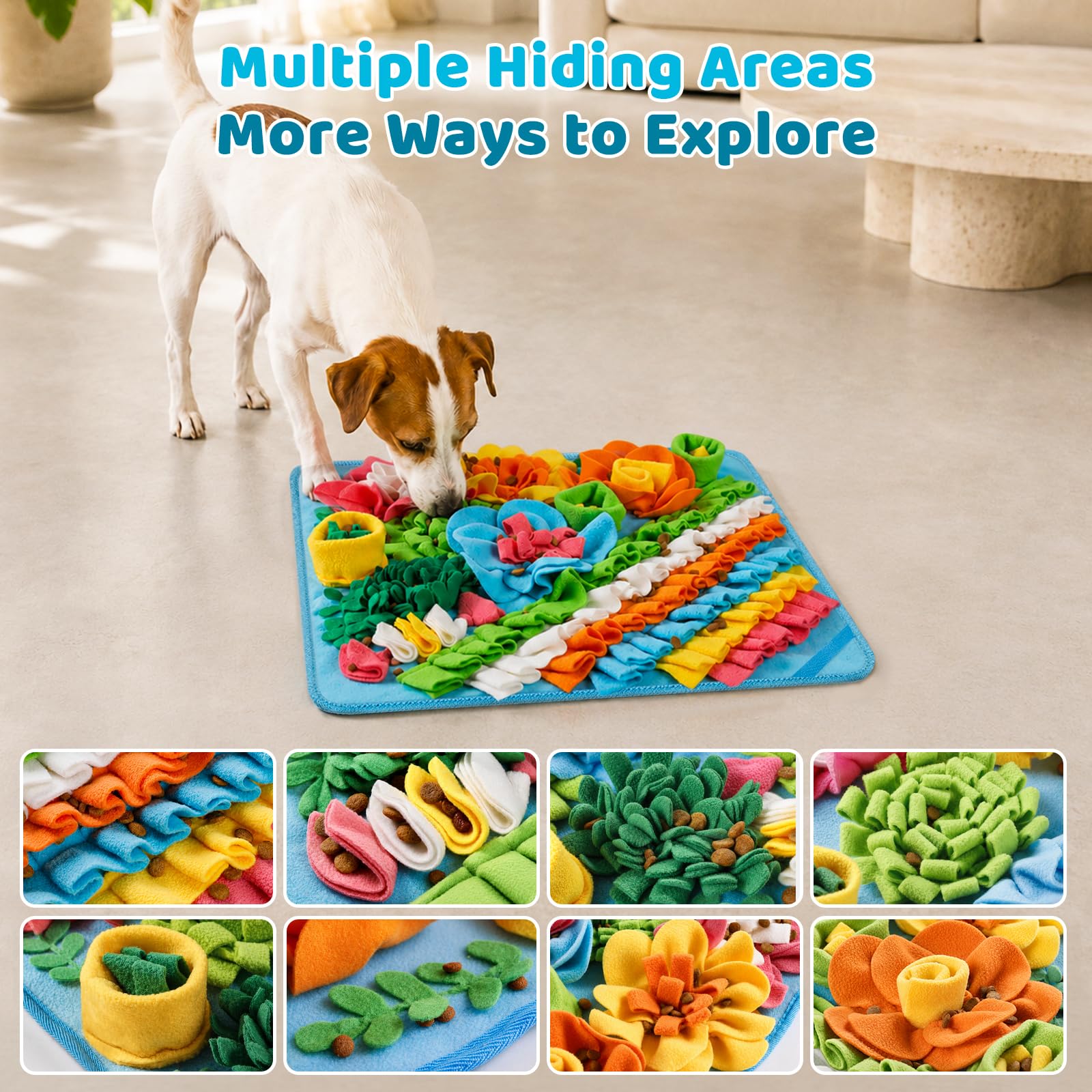 Gimars Snuffle Mat for Dogs - Interactive Puzzle Toy, Slow Feeder, Stress Relief | 39x39cm Blue 3
