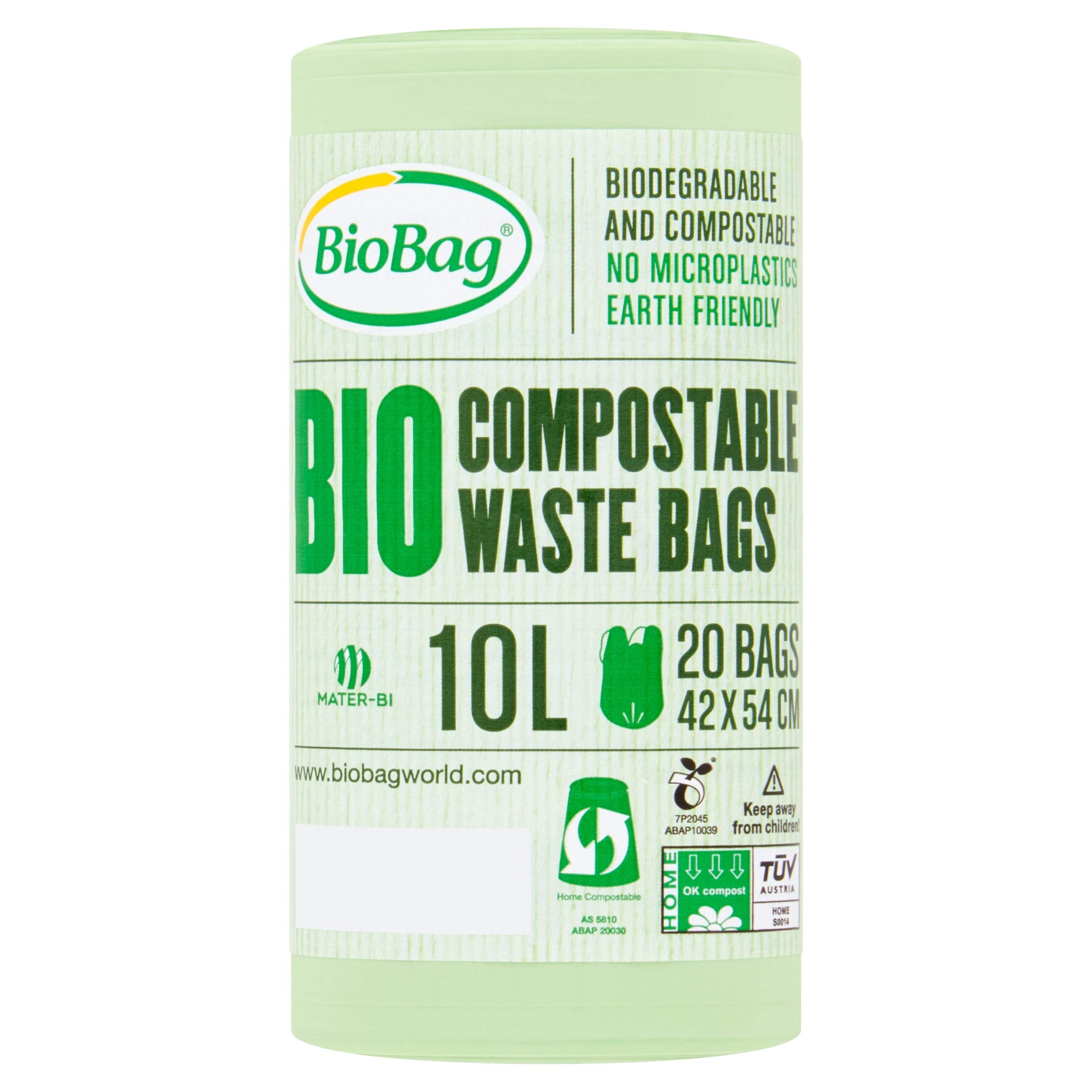 BioBag 10L Compostable Caddy Bin Liners - 20 Pack, Green