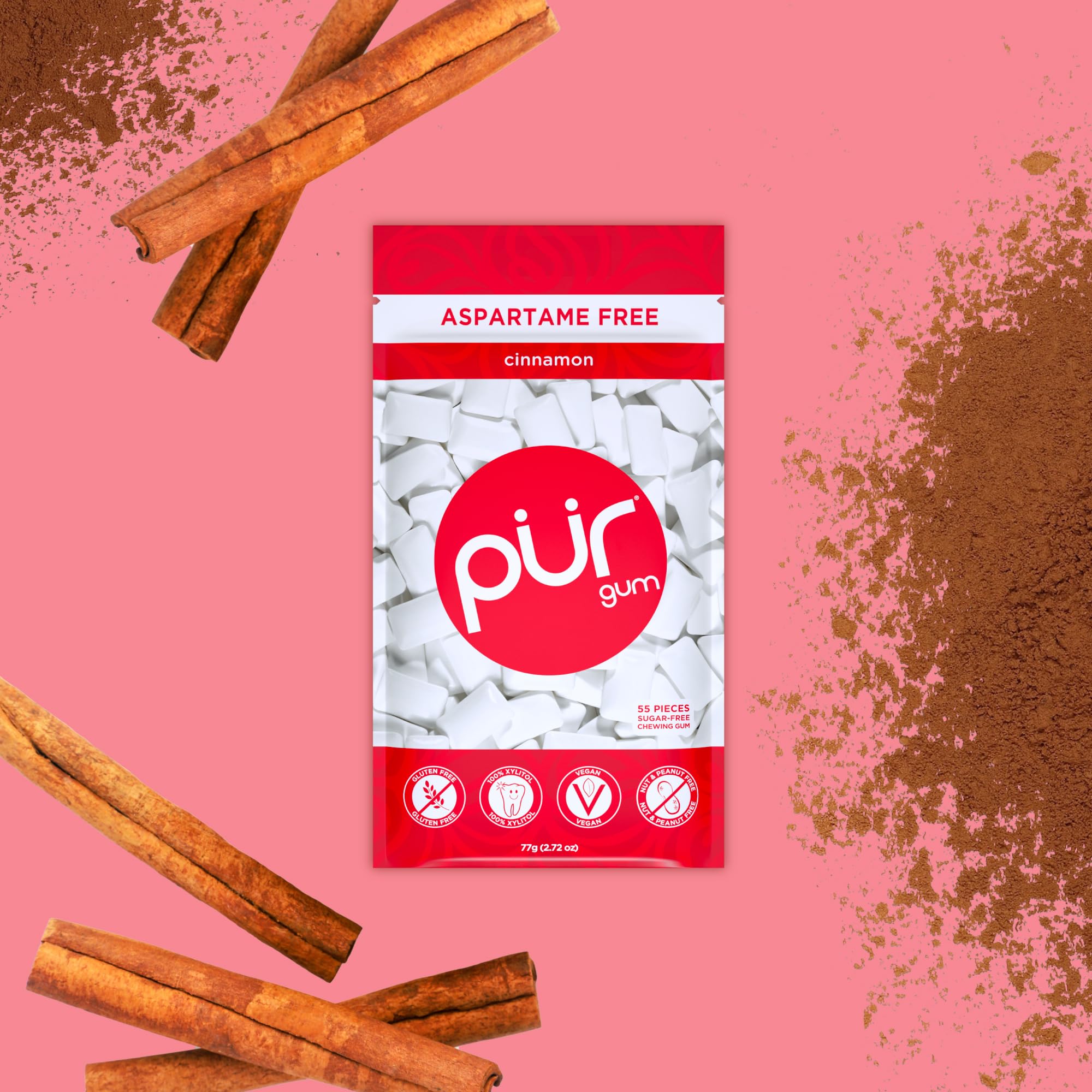 PUR - Natural Cinnamon Sugar-Free Chewing Gum (55 Pieces, Pack of 3) 5