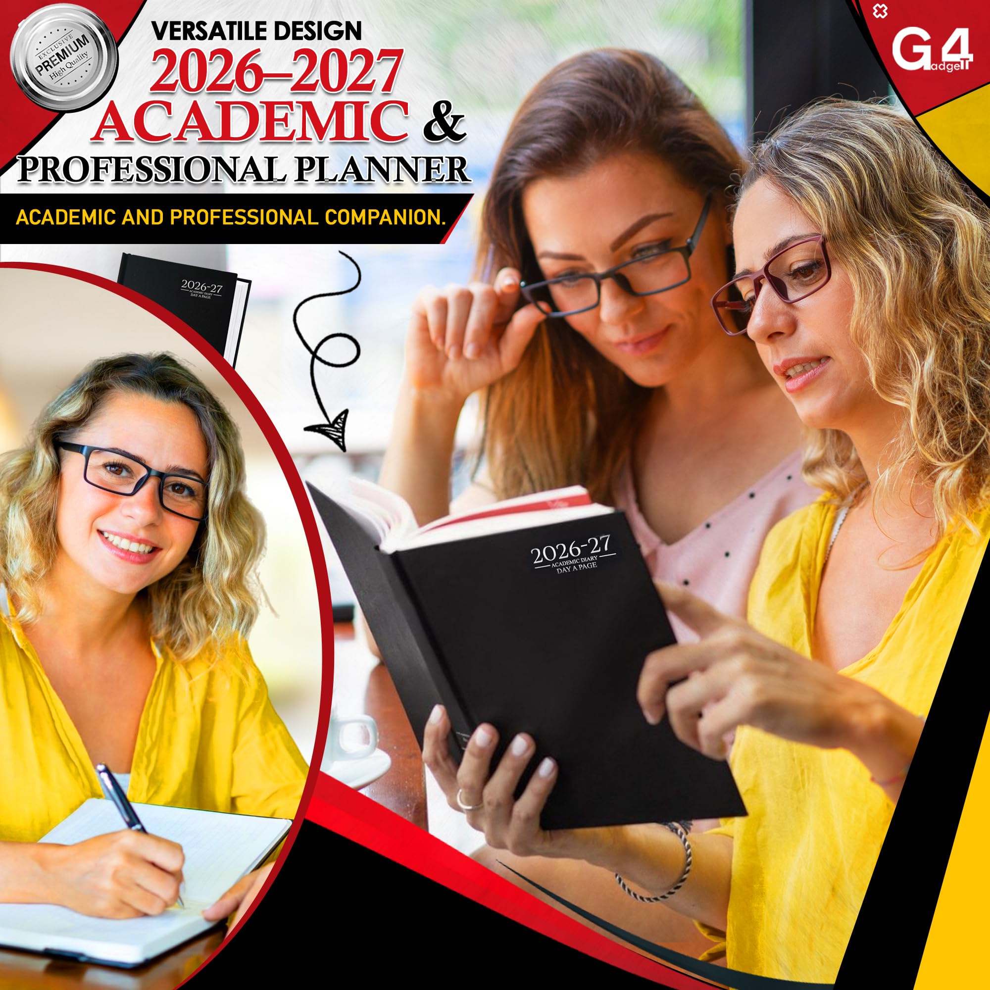 G4GADGET 2026-2027 Academic Diary | A4 Day A Page | Black Hardback 4