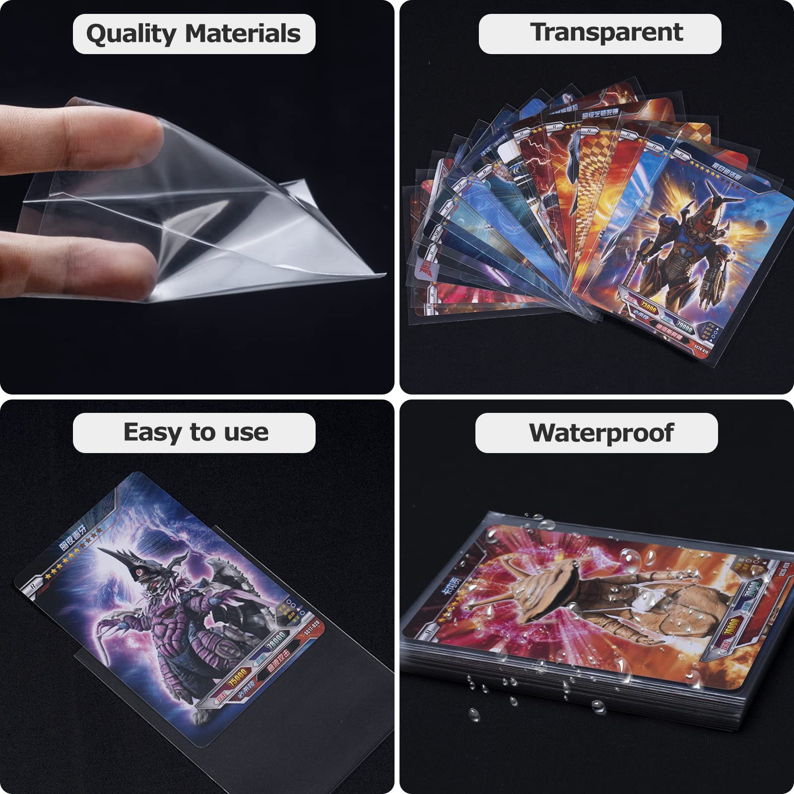 Carehabi Pack of 100 Trading Card Sleeves 66 x 92 mm 0.1 mm Thick Clear Protective Sleeves 8