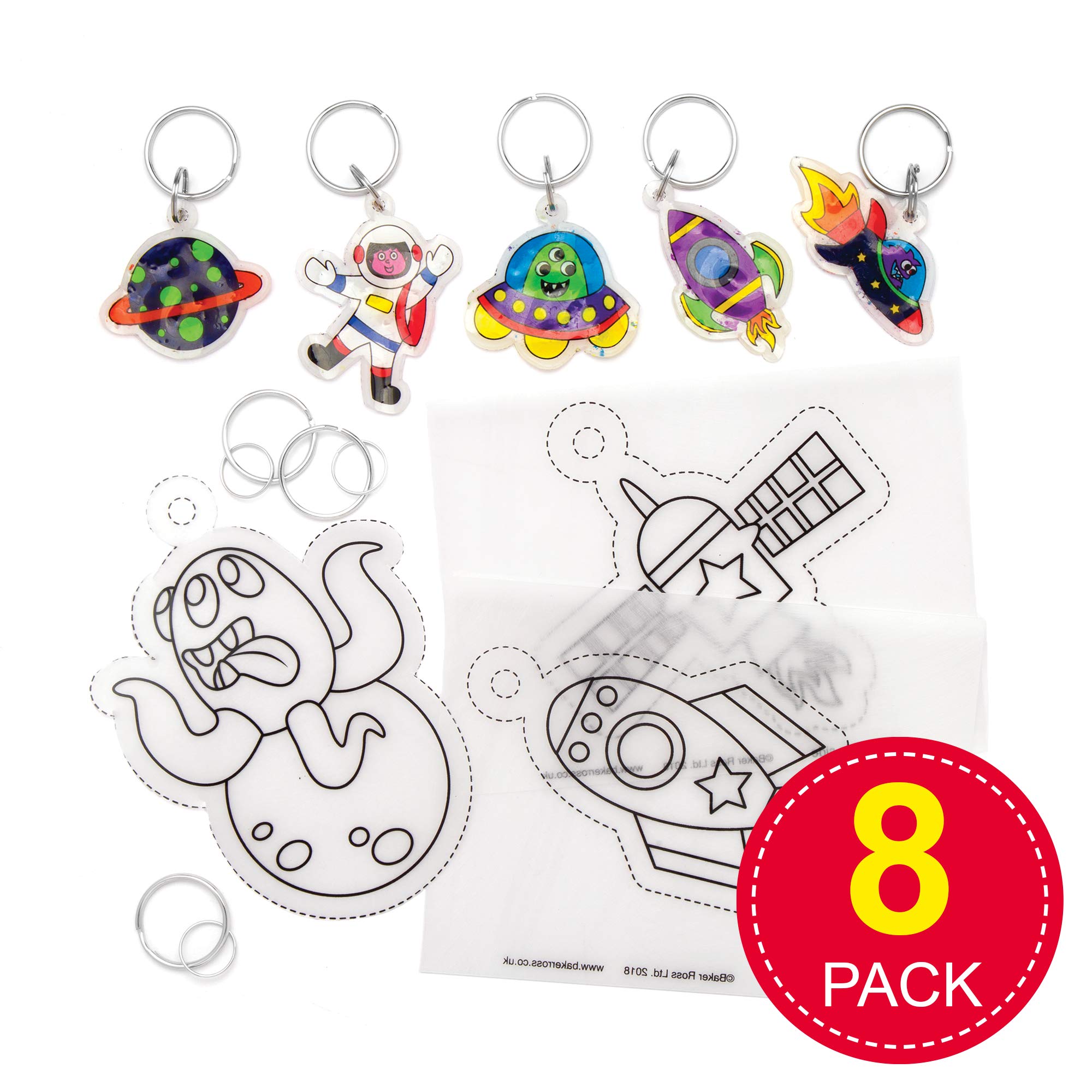 Baker Ross Solar System Super Shrink Keyrings - 8-Piece Space-Themed Craft Kit for Kids 3