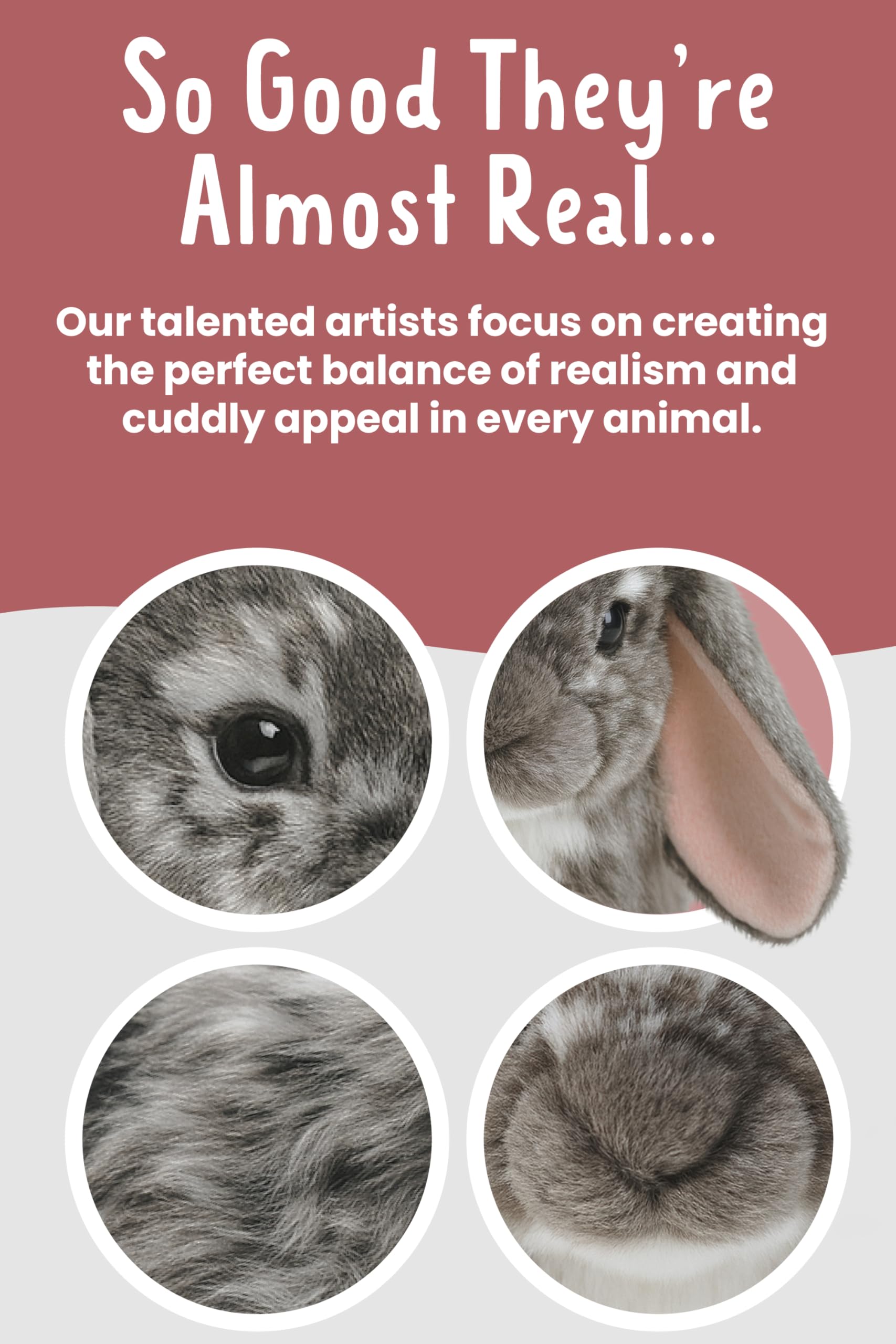 Living Nature Grey Dutch Lop Eared Rabbit Plush Toy - 26cm Fluffy Stuffed Animal for Kids & Collectors 5