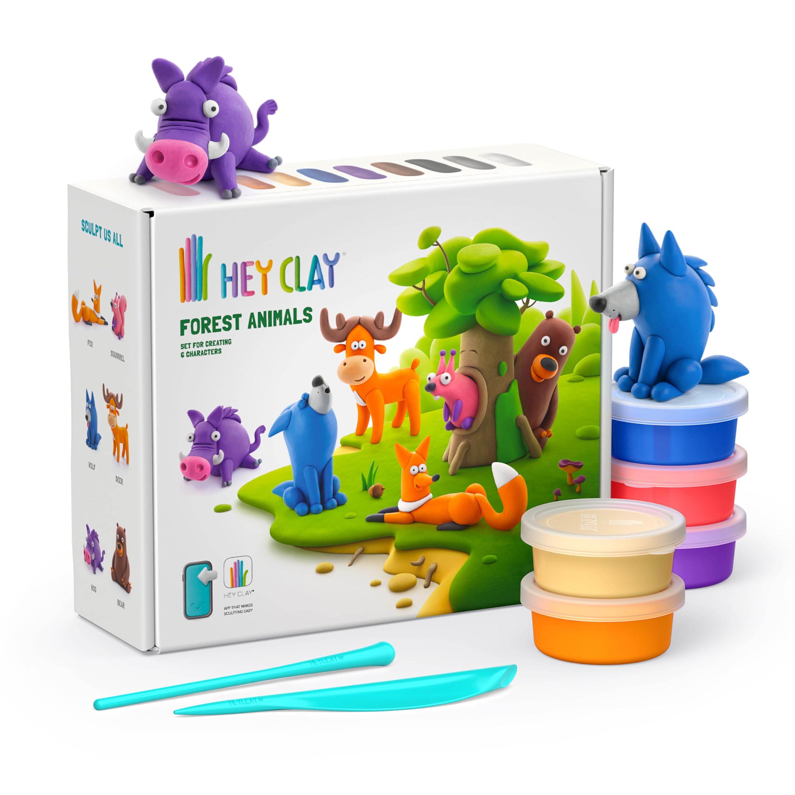 Hey Clay Forest Animals Set - Air Dry Modeling Clay Kit for Kids 10