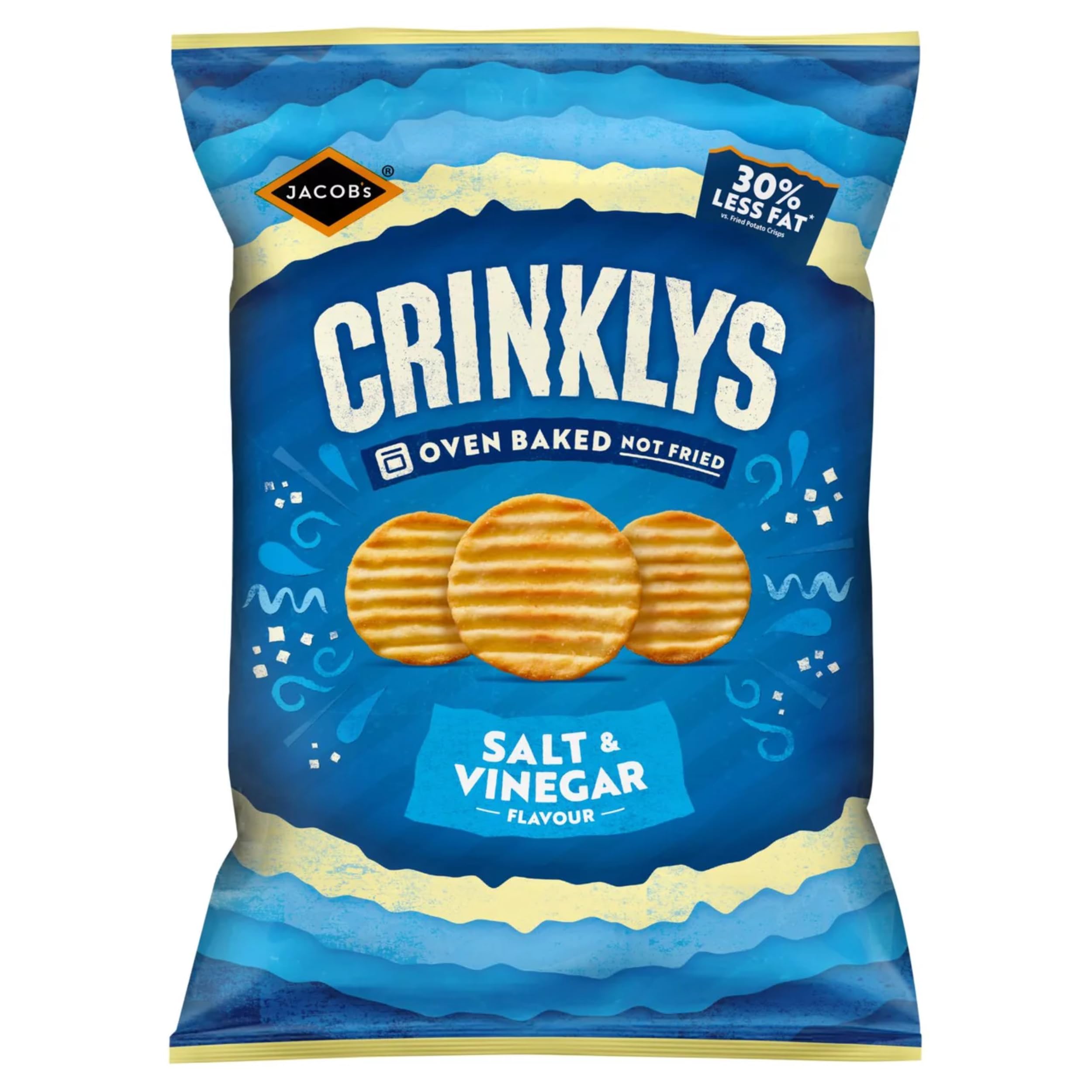 JACOB'S Crinklys Salt & Vinegar Baked Snacks - Oven Baked | Suitable for Vegetarians | 150g Share Bag