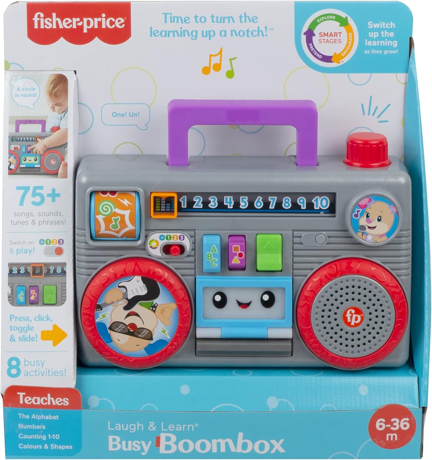 Fisher-Price Laugh & Learn Busy Boombox - Retro Musical Learning Toy for Ages 6-36 Months 8
