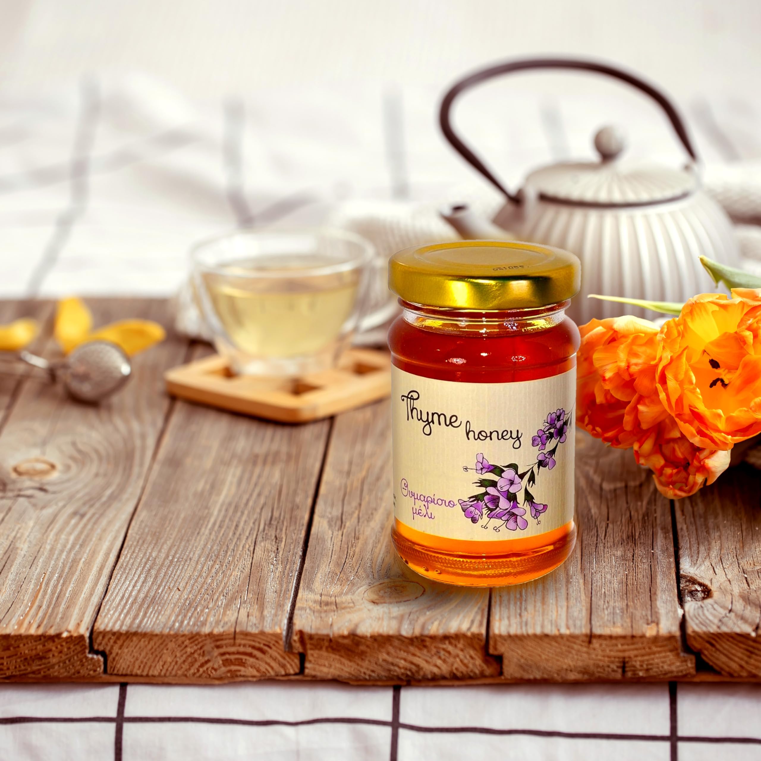 Melissokomiki Dodekanes Griechischer Honig-Geschenkset mit Holzlöffel – Roher Thymian- und Kiefernhonig (je 130 g) 4