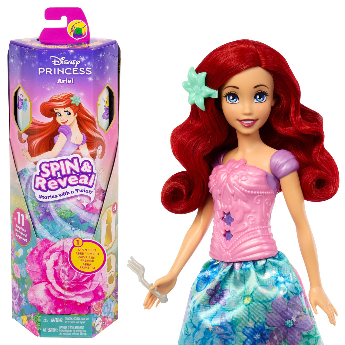 Disney Princess Ariel Spin & Reveal Fashion Doll Set - 11 Surprises, 11.4 inches