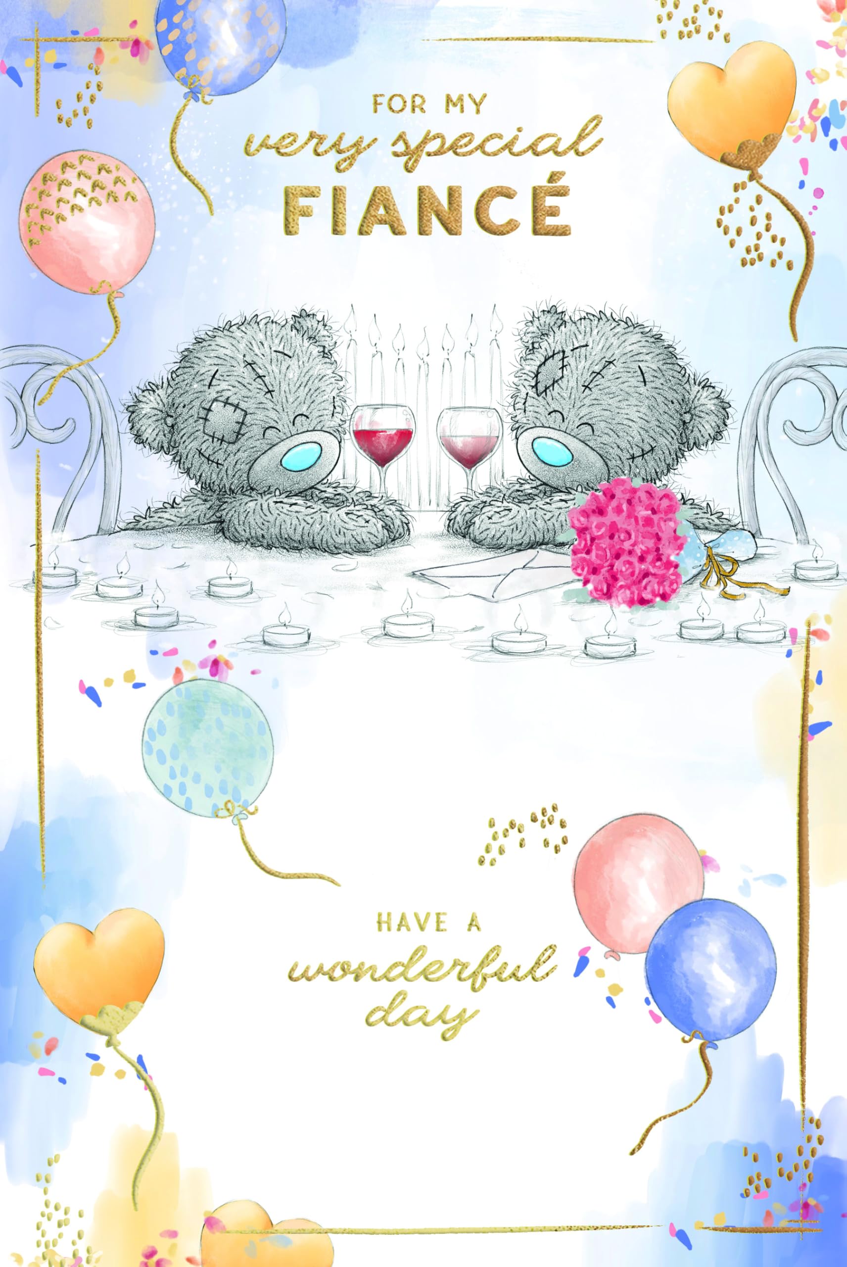 Me To You Bear Tatty Teddy Luxury Gold Foil Birthday Card for Fiance | 6 x 9 Inch