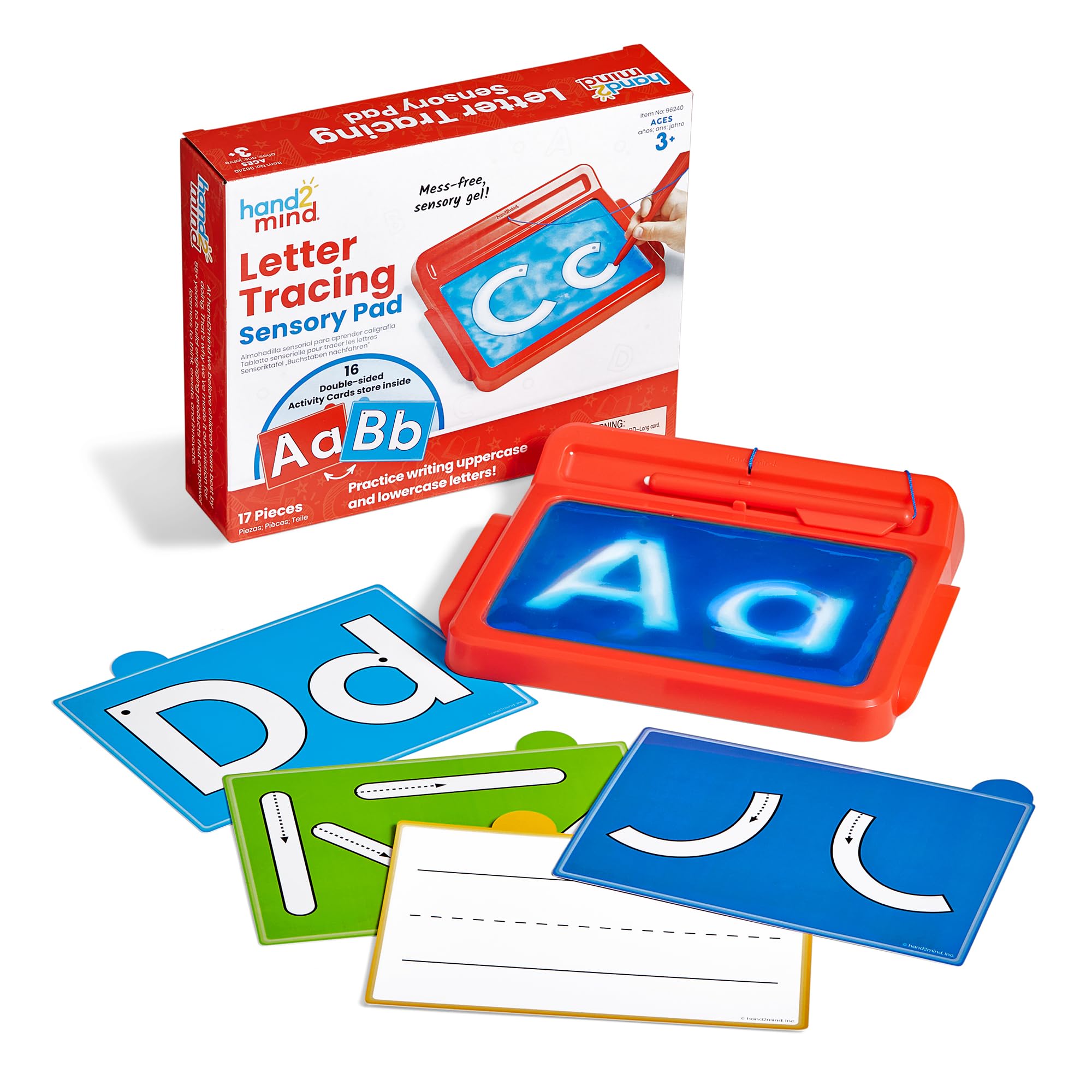 hand2mind Letter Tracing Sensory Pad for Kids 3-5 | Mess-Free Gel Writing | Includes 16 Double-Sided Cards