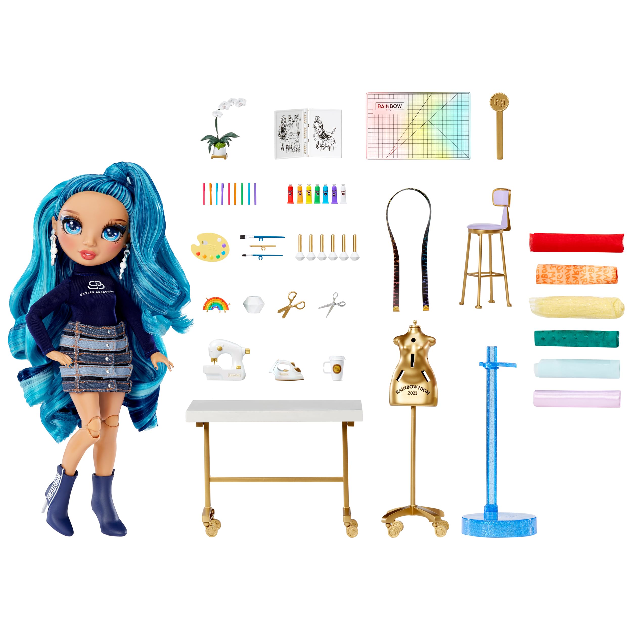 Rainbow High Dream & Design Fashion Studio Playset with Skyler Bradshaw Doll - No Sew Fashion Kit for Kids