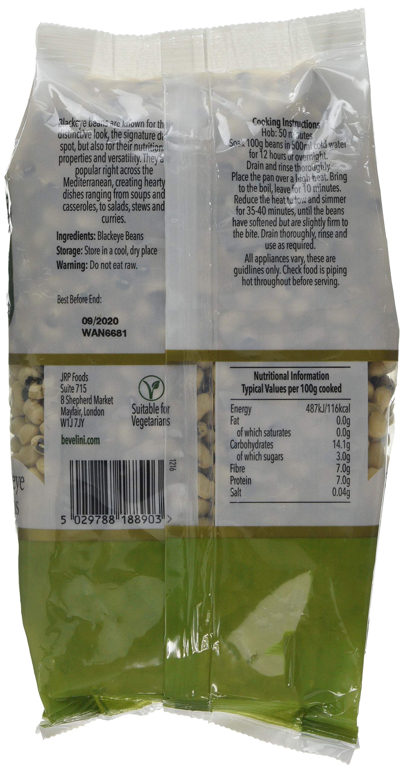 Bevelini Blackeye Beans 500 g - Dried Black-Eyed Peas for Cooking