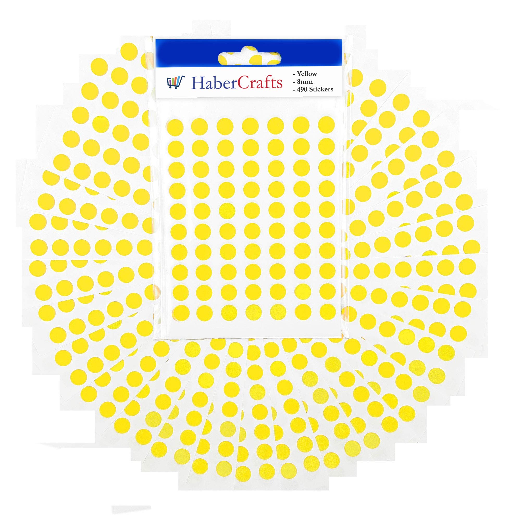 Habercrafts 8mm Yellow Dot Colour-Coding Labels - 490 Stickers | Premium Paper | Residue-Free Adhesive