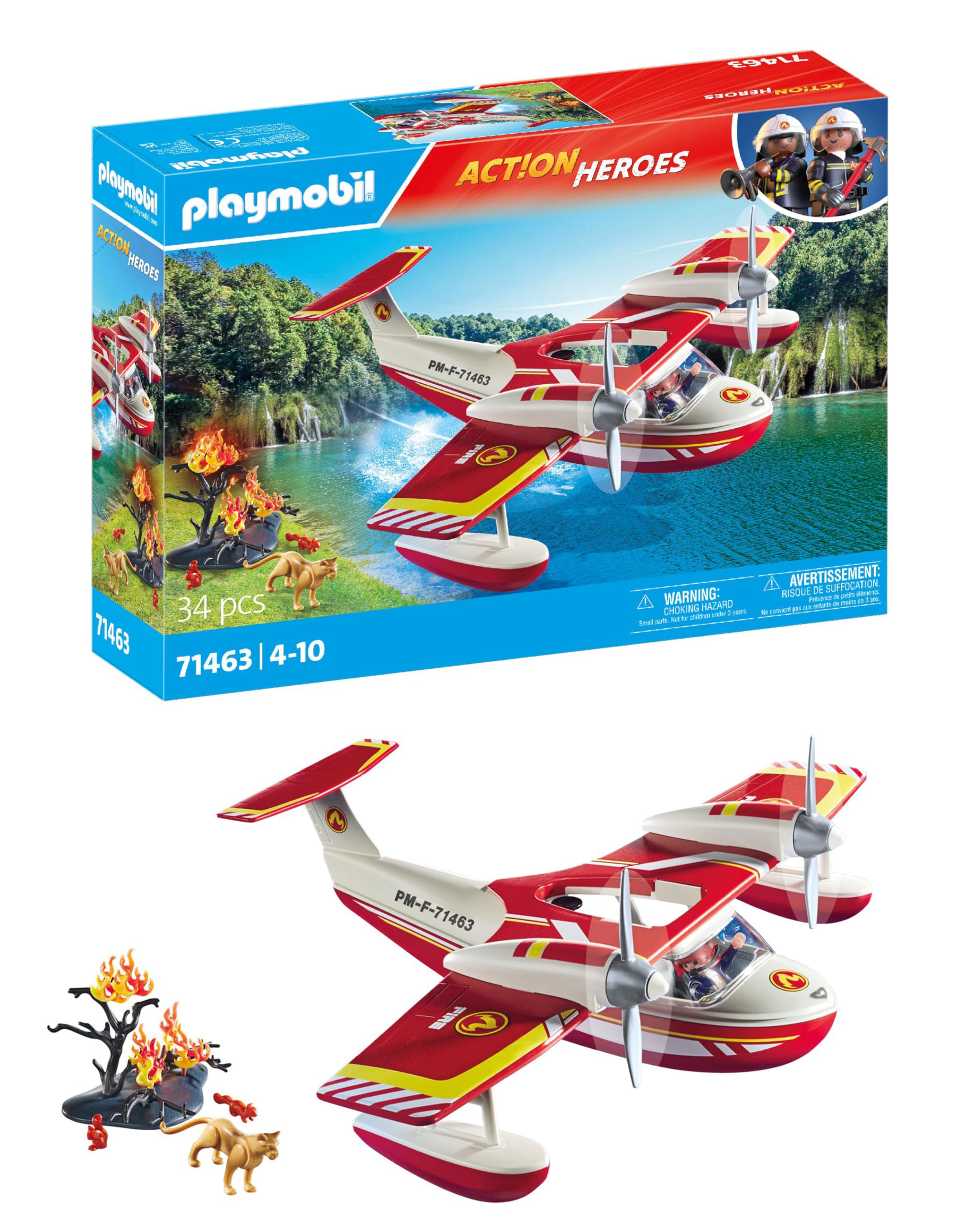 Playmobil 71463 Firefighting Seaplane Playset - Action Hero Rescue Mission with Extinguishing Function, Ages 4+