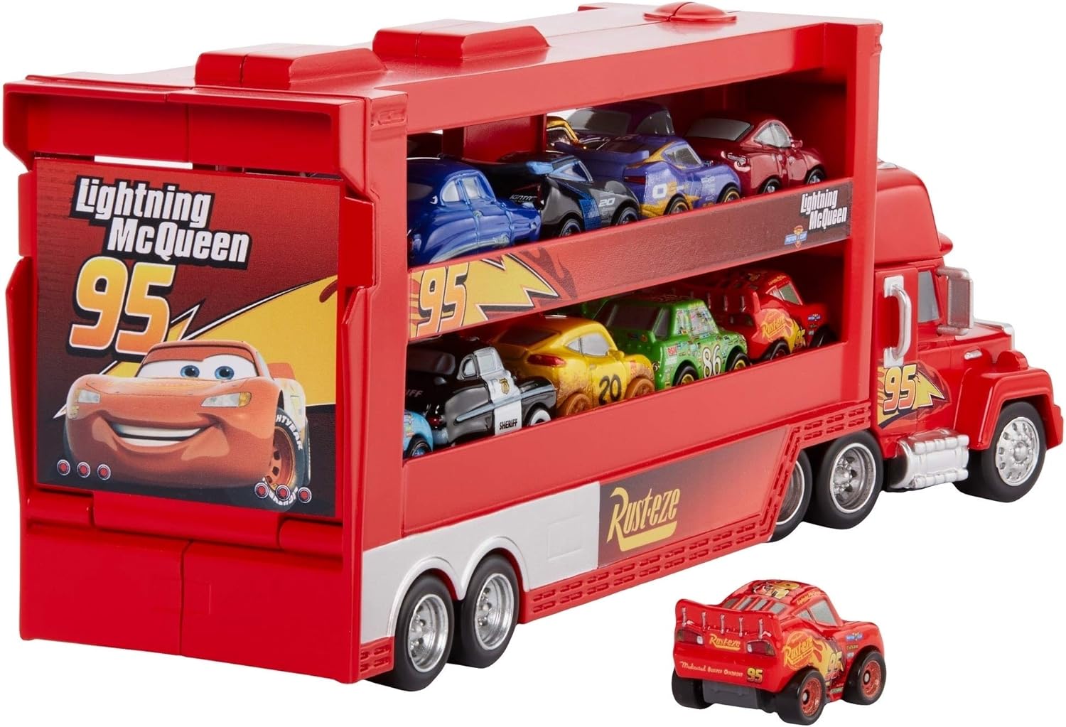 Disney and Pixar Cars Minis Transporter with Vehicle - Mack Hauler Playset for Kids 4