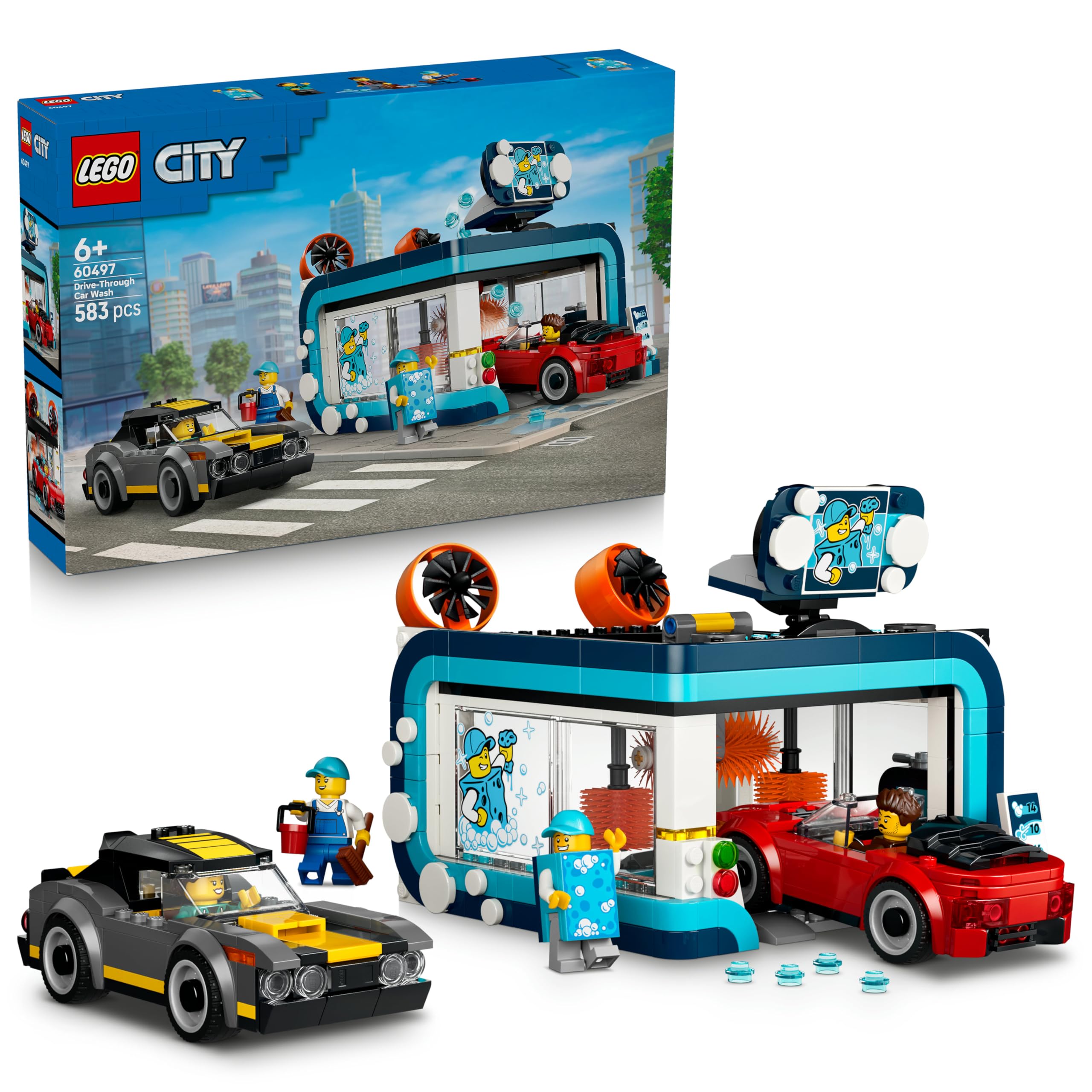 LEGO City Drive-Through Car Wash Toy Set 60497 with 2 Model Cars for Ages 6+