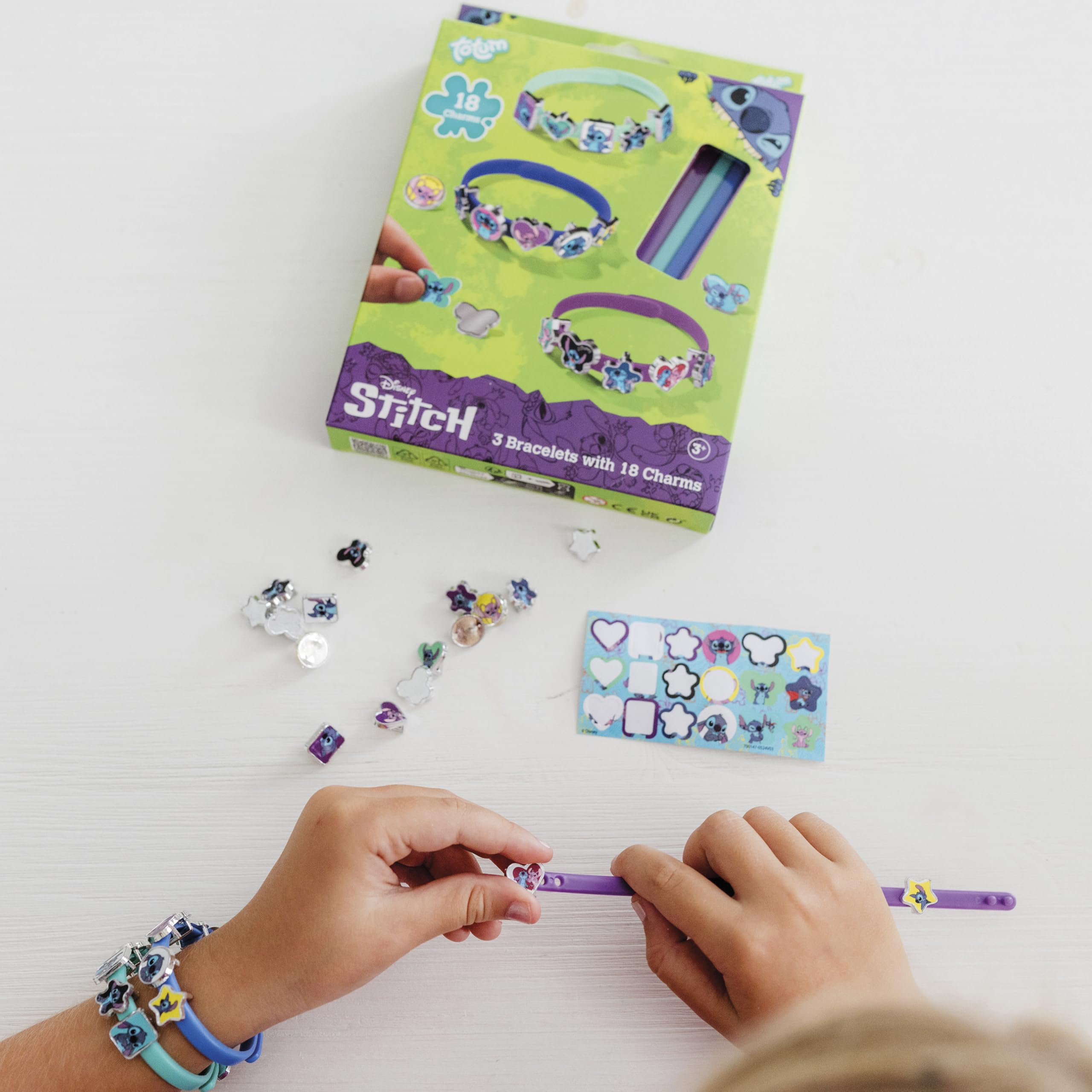 TM ESSENTIALS Stitch Bracelet Set - 18 Charms for Kids, DIY Charm Bracelets in Yellow, Blue & Red 4
