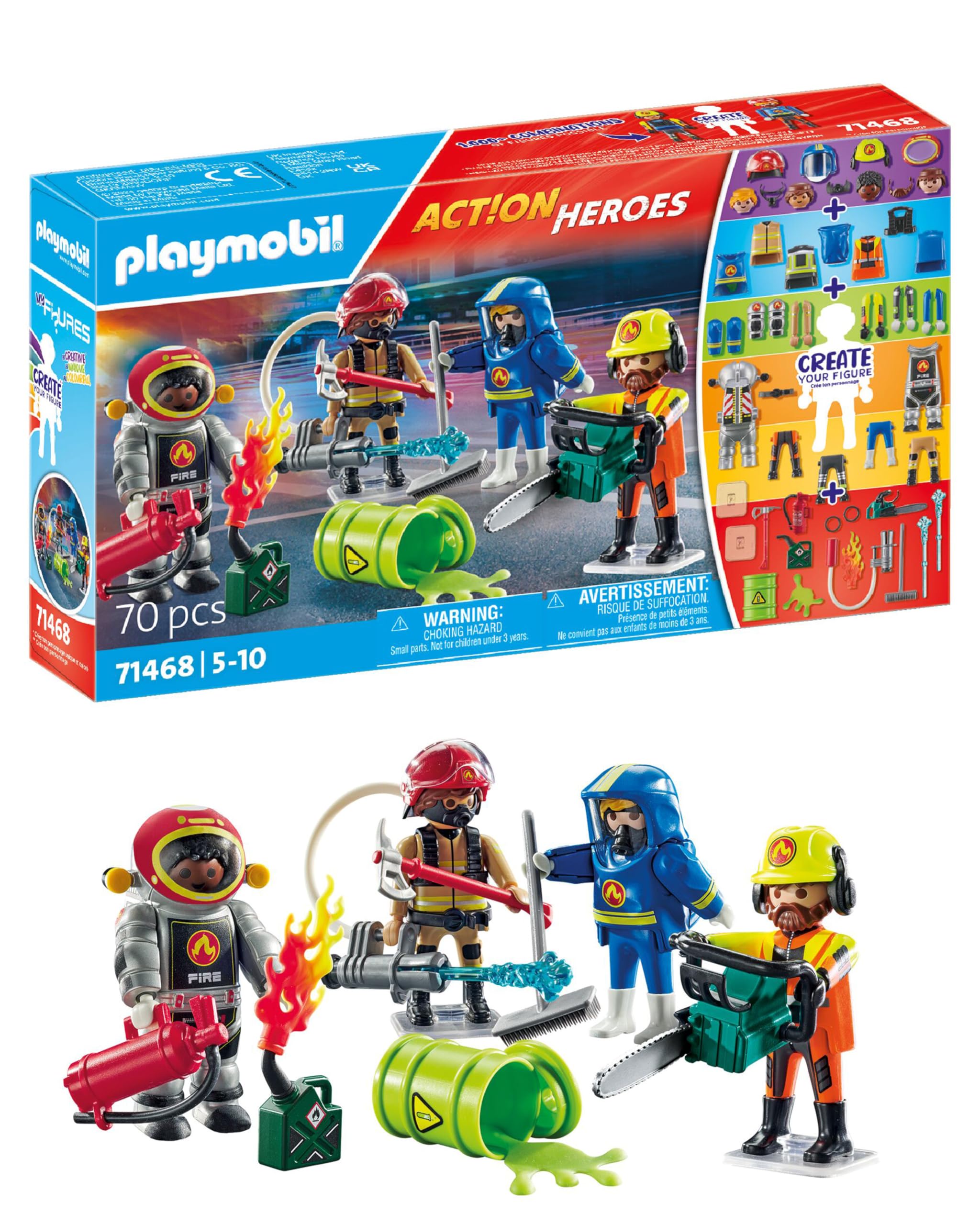 Playmobil 71468 My Figures: Fire Rescue Playset - Personalized Action Figures with Detachable Accessories for Kids 5+