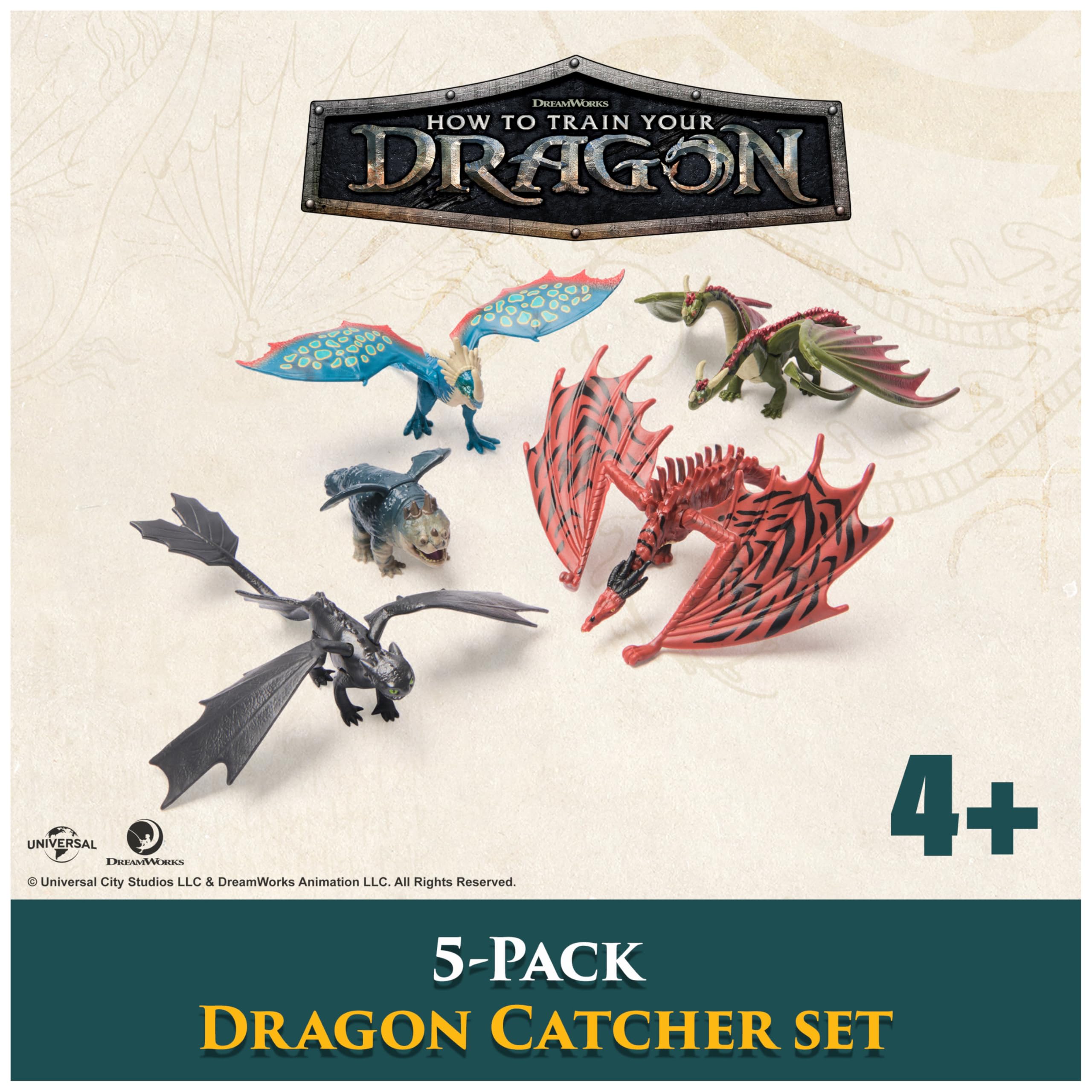Dreamworks Dragons How to Train Your Dragon 5-Pack Dragon Catcher Set with Mangler - Action Figures for Kids 4+ 4